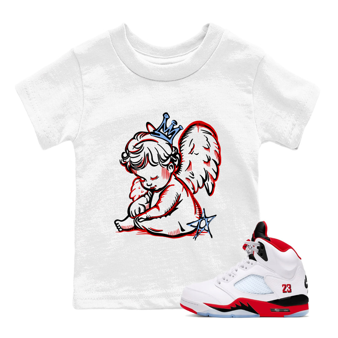 Sneaker match tees  Sneaker Tees To Match Air Jordan 5 Fire Red Shoes  Neon Angel Kids T-Shirt White 1