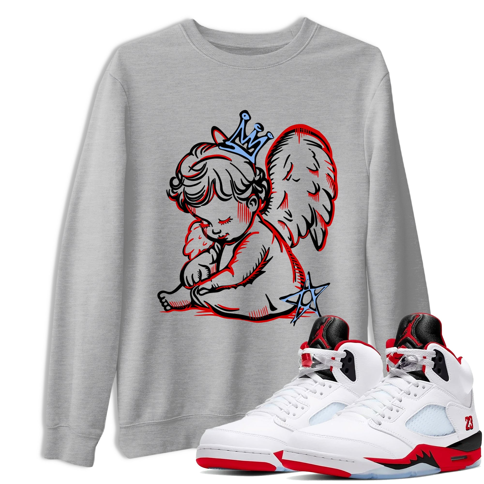 Sneaker match tees  Sneaker Tees To Match Air Jordan 5 Fire Red Shoes  Neon Angel Tee Heather Grey 1