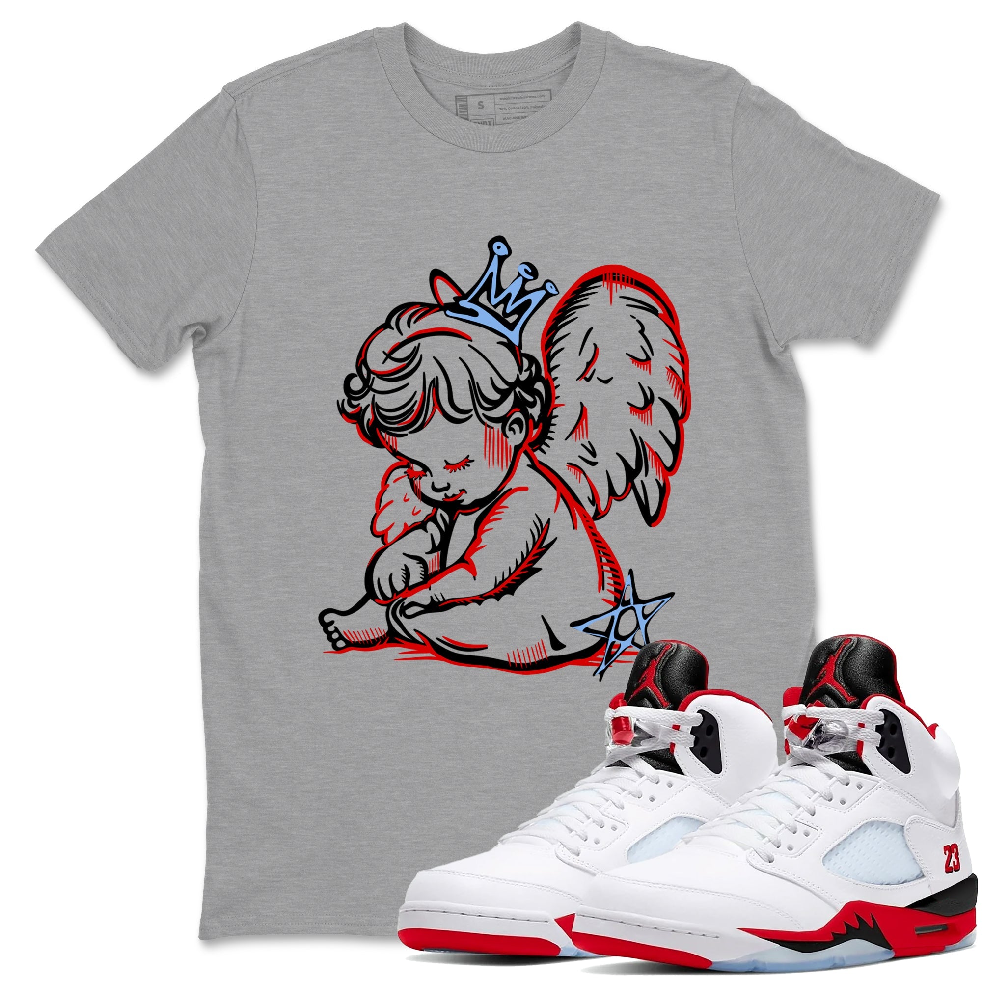 Sneaker match tees  Sneaker Tees To Match Air Jordan 5 Fire Red Shoes  Neon Angel Tee Heather Grey 1