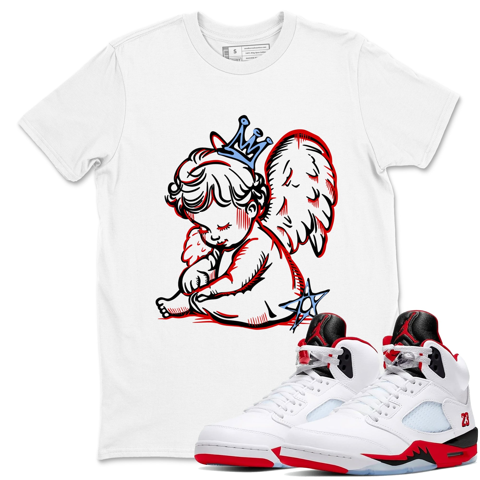 Sneaker match tees  Sneaker Tees To Match Air Jordan 5 Fire Red Shoes  Neon Angel Tee White 1
