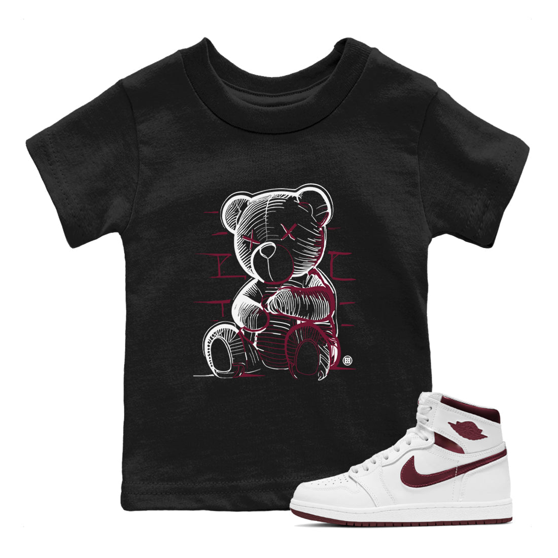 Air Jordan 1 High OG Metallic Burgundy shirts to match jordans Neon Bear sneaker match tees Air Jordan 1 Metallic Burgundy Drip Gear Zone streetwear brand Baby and Youth Black 1 cotton tee