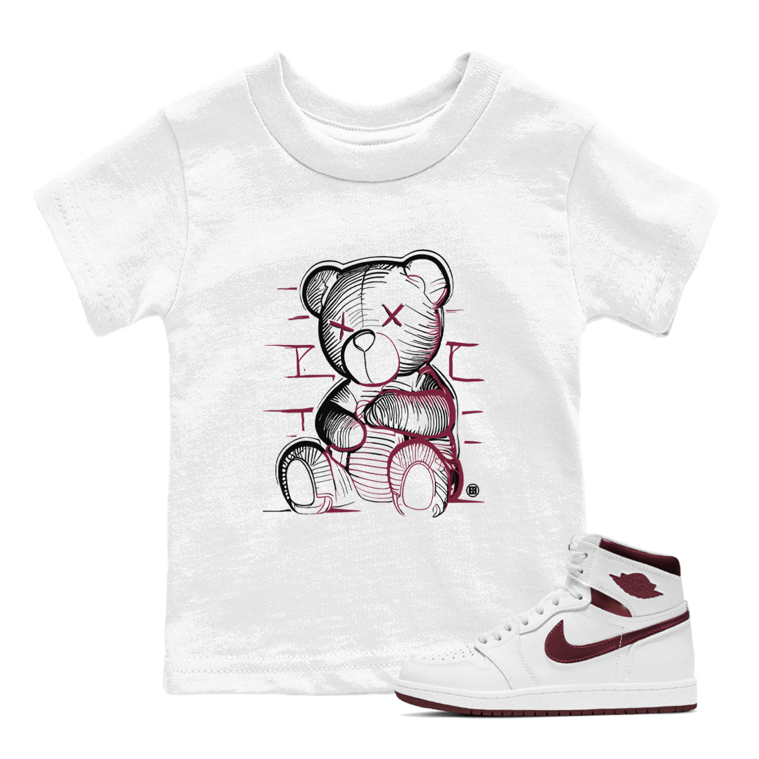 Air Jordan 1 High OG Metallic Burgundy shirts to match jordans Neon Bear sneaker match tees Air Jordan 1 Metallic Burgundy Drip Gear Zone streetwear brand Baby and Youth White 1 cotton tee