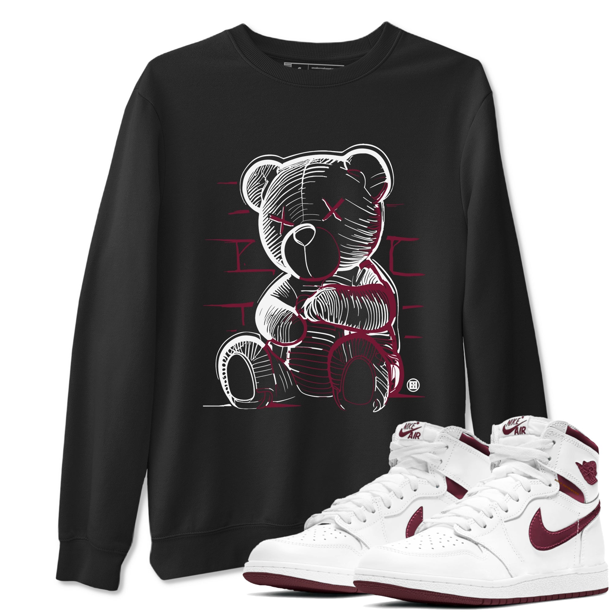 Air Jordan 1 High OG Metallic Burgundy shirts to match jordans Neon Bear sneaker match tees Air Jordan 1 Metallic Burgundy Drip Gear Zone streetwear brand Black 1 unisex cotton tee