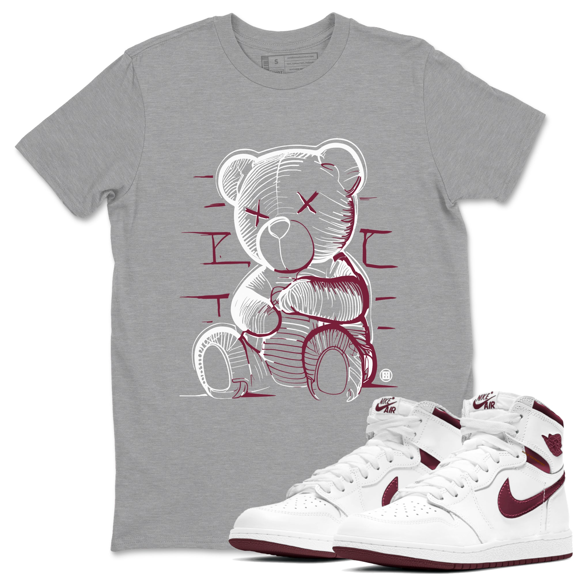 Air Jordan 1 High OG Metallic Burgundy shirts to match jordans Neon Bear sneaker match tees Air Jordan 1 Metallic Burgundy Drip Gear Zone streetwear brand Heather Grey 1 unisex cotton tee