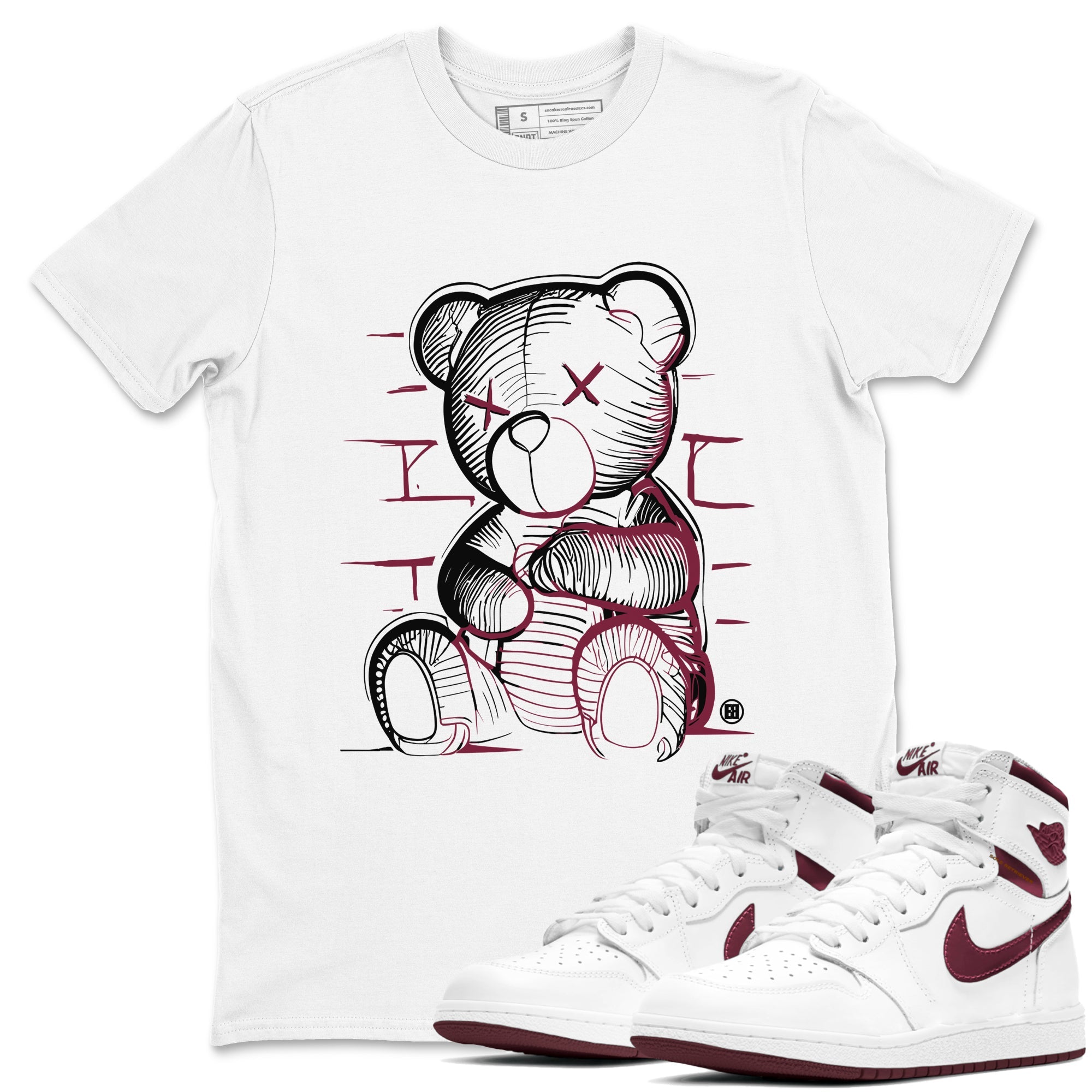 Air Jordan 1 High OG Metallic Burgundy shirts to match jordans Neon Bear sneaker match tees Air Jordan 1 Metallic Burgundy Drip Gear Zone streetwear brand White 1 unisex cotton tee