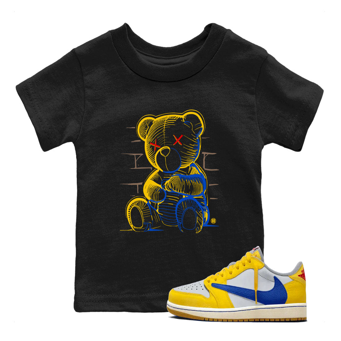 1s Travis Scott Canary shirt to match jordans Neon Bear sneaker tees Air Jordan 1 Travis Scott Canary Drip Gear Zone baby toddler Black 1 cotton Shirt