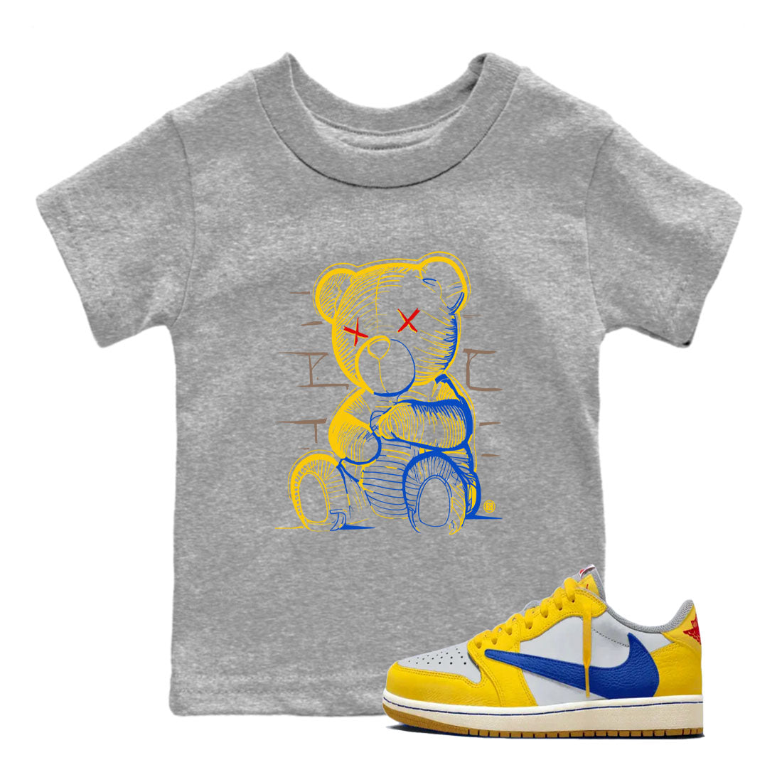 1s Travis Scott Canary shirt to match jordans Neon Bear sneaker tees Air Jordan 1 Travis Scott Canary Drip Gear Zone baby toddler Heather Grey 1 cotton Shirt