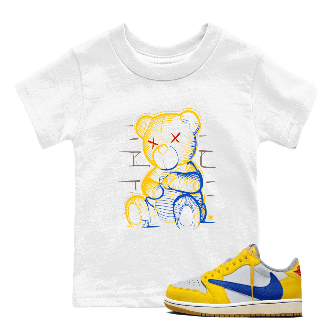 1s Travis Scott Canary shirt to match jordans Neon Bear sneaker tees Air Jordan 1 Travis Scott Canary Drip Gear Zone baby toddler White 1 cotton Shirt