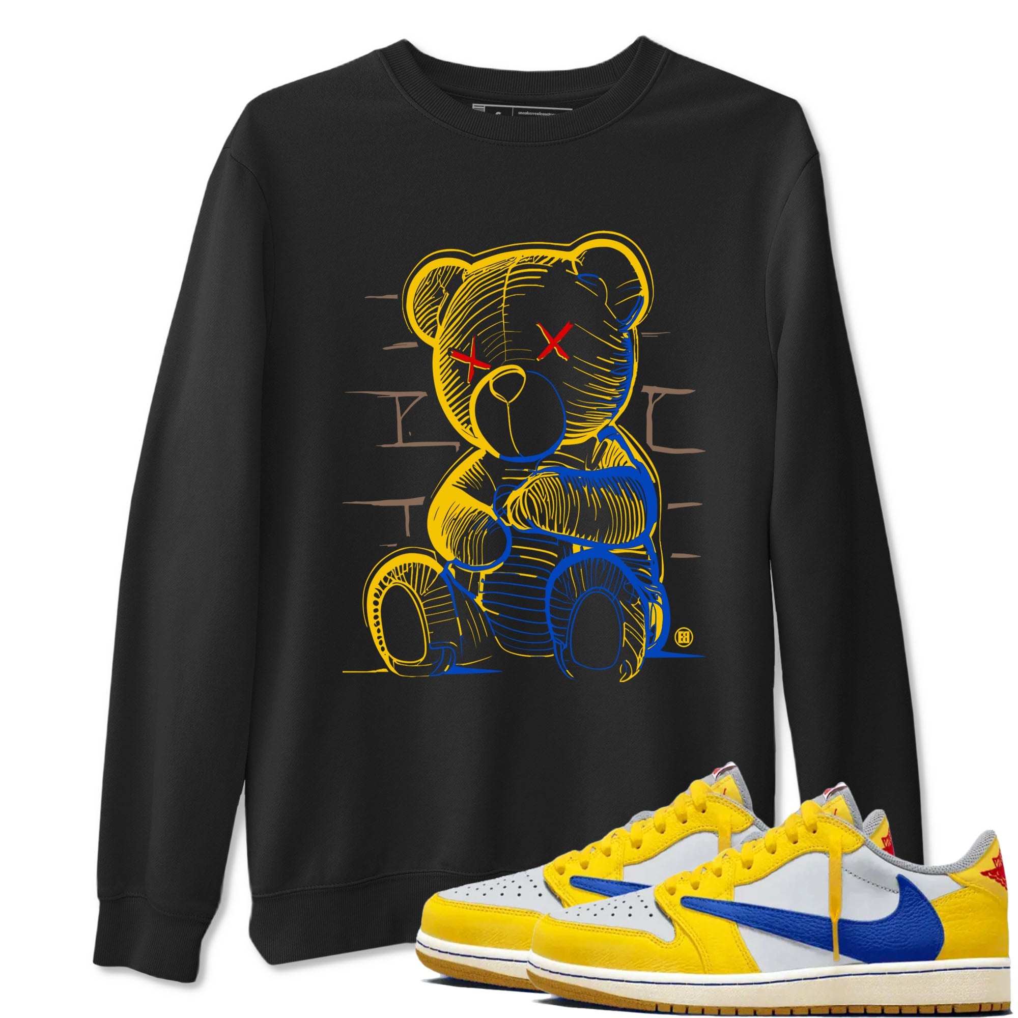 1s Travis Scott Canary shirt to match jordans Neon Bear sneaker tees Air Jordan 1 Travis Scott Canary Drip Gear Zone unisex cotton Black 1 crew neck shirt
