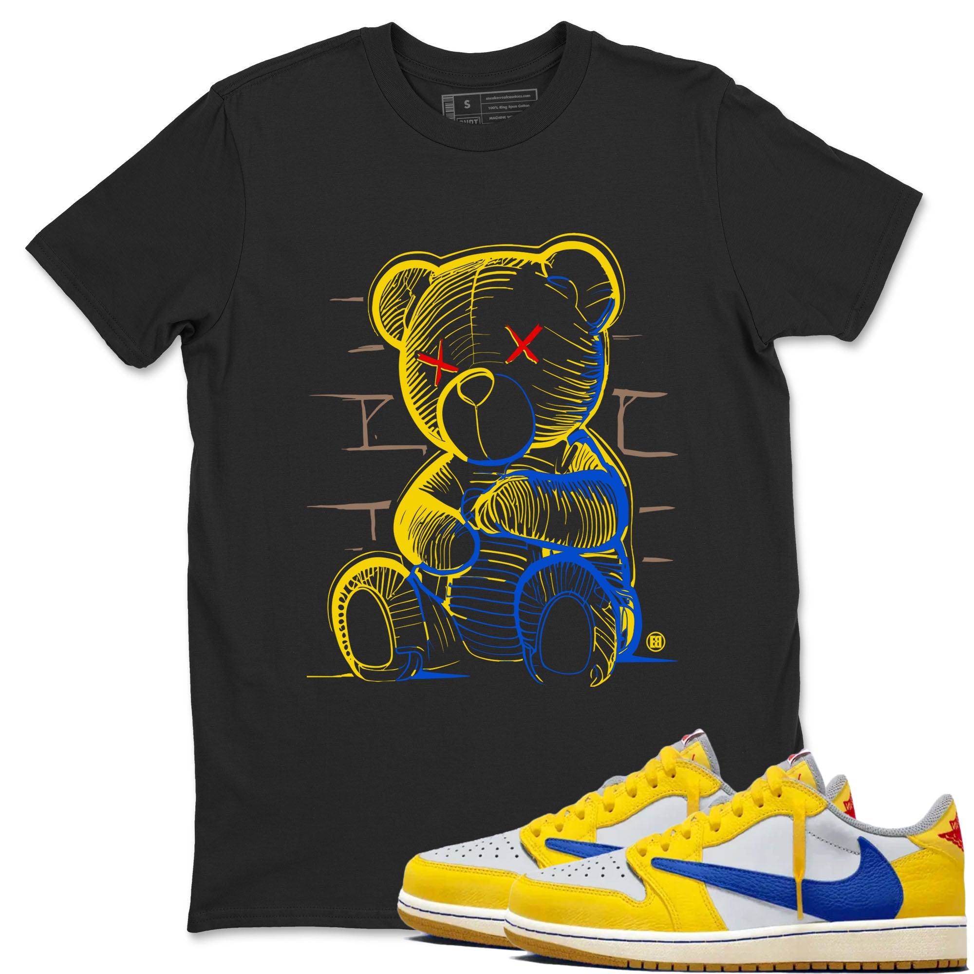 1s Travis Scott Canary shirt to match jordans Neon Bear sneaker tees Air Jordan 1 Travis Scott Canary Drip Gear Zone unisex cotton Black 1 crew neck shirt