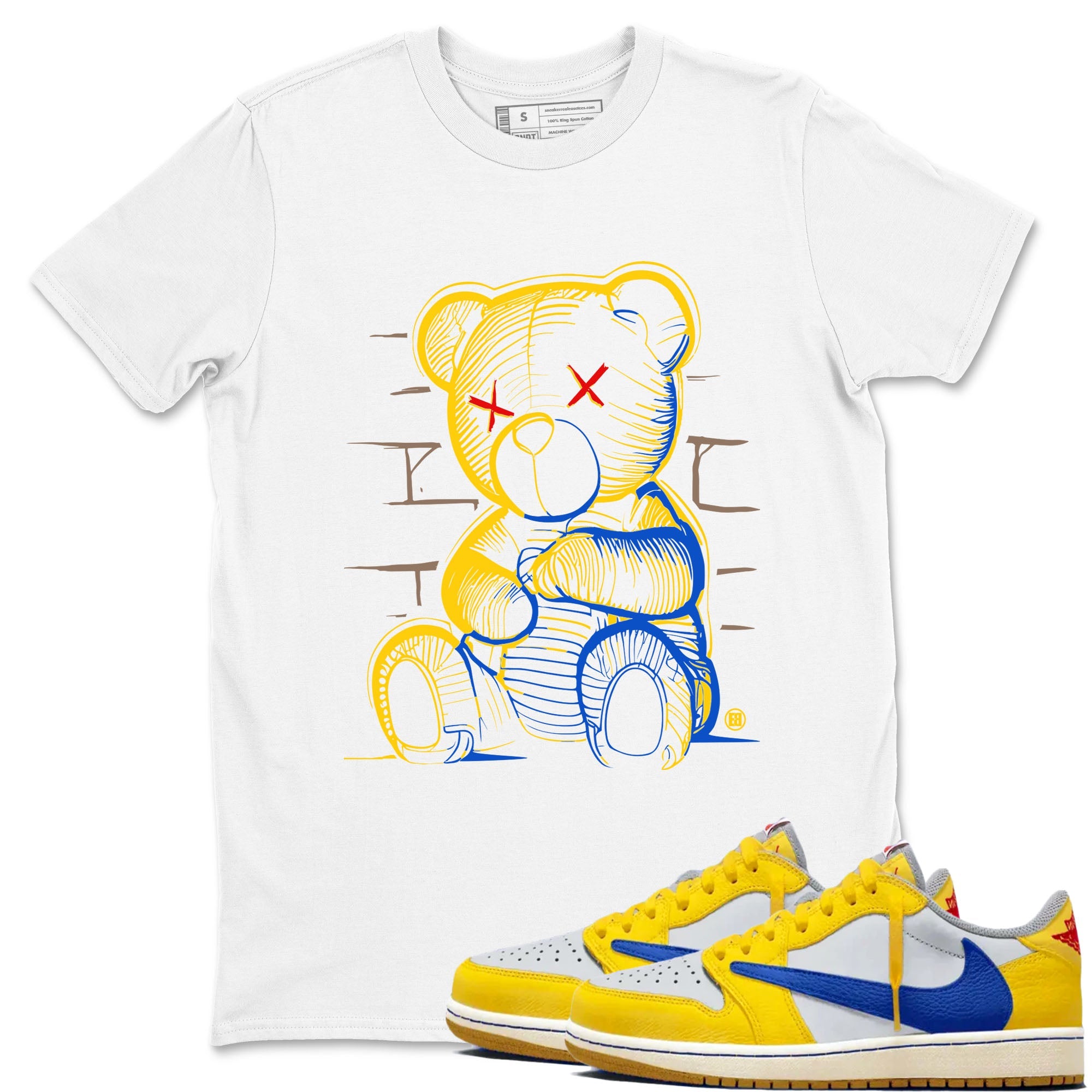 1s Travis Scott Canary shirt to match jordans Neon Bear sneaker tees Air Jordan 1 Travis Scott Canary Drip Gear Zone unisex cotton White 1 crew neck shirt