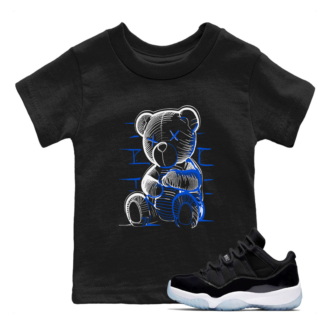 11s Black and Varsity Royal shirt to match jordans Neon Bear sneaker tees AJ11 Black and Varsity Royal Drip Gear Zone baby toddler Black 1 cotton Shirt