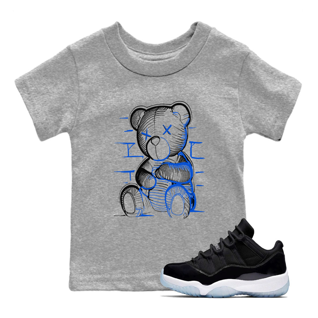 11s Black and Varsity Royal shirt to match jordans Neon Bear sneaker tees AJ11 Black and Varsity Royal Drip Gear Zone baby toddler Heather Grey 1 cotton Shirt