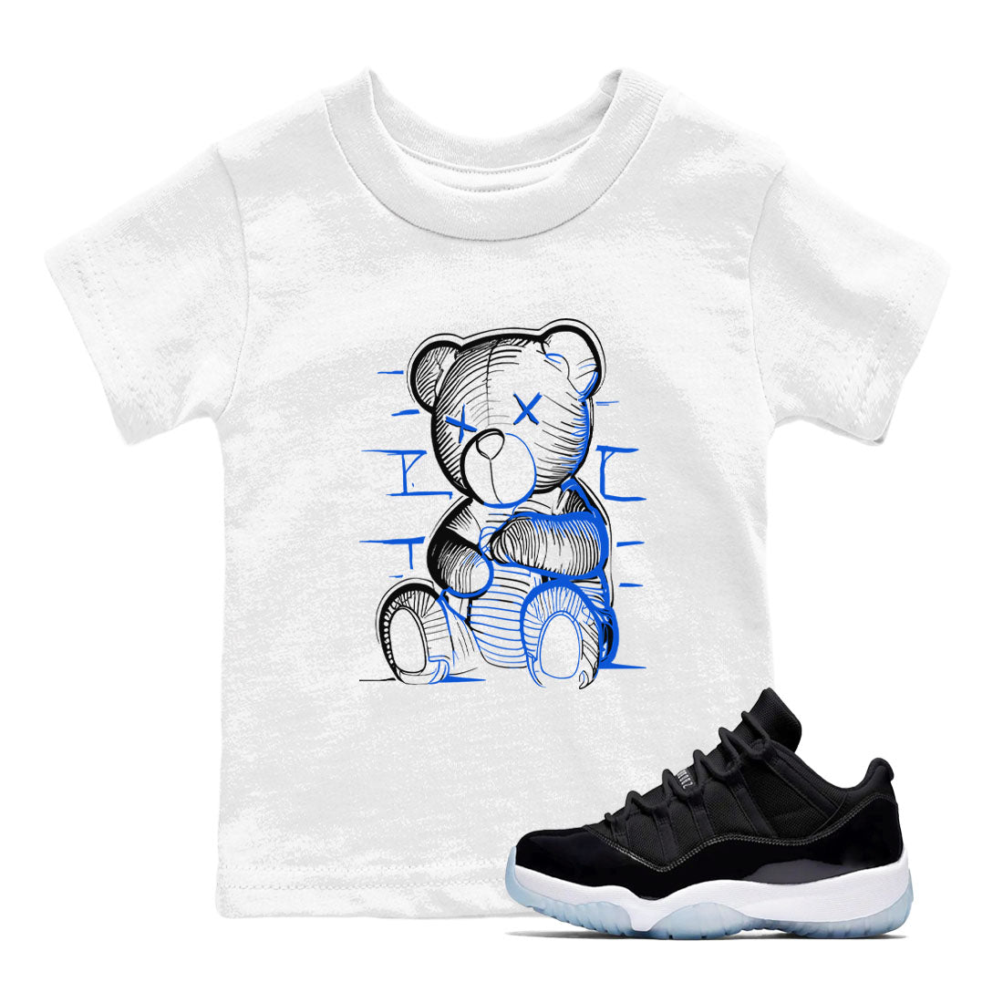 11s Black and Varsity Royal shirt to match jordans Neon Bear sneaker tees AJ11 Black and Varsity Royal Drip Gear Zone baby toddler White 1 cotton Shirt