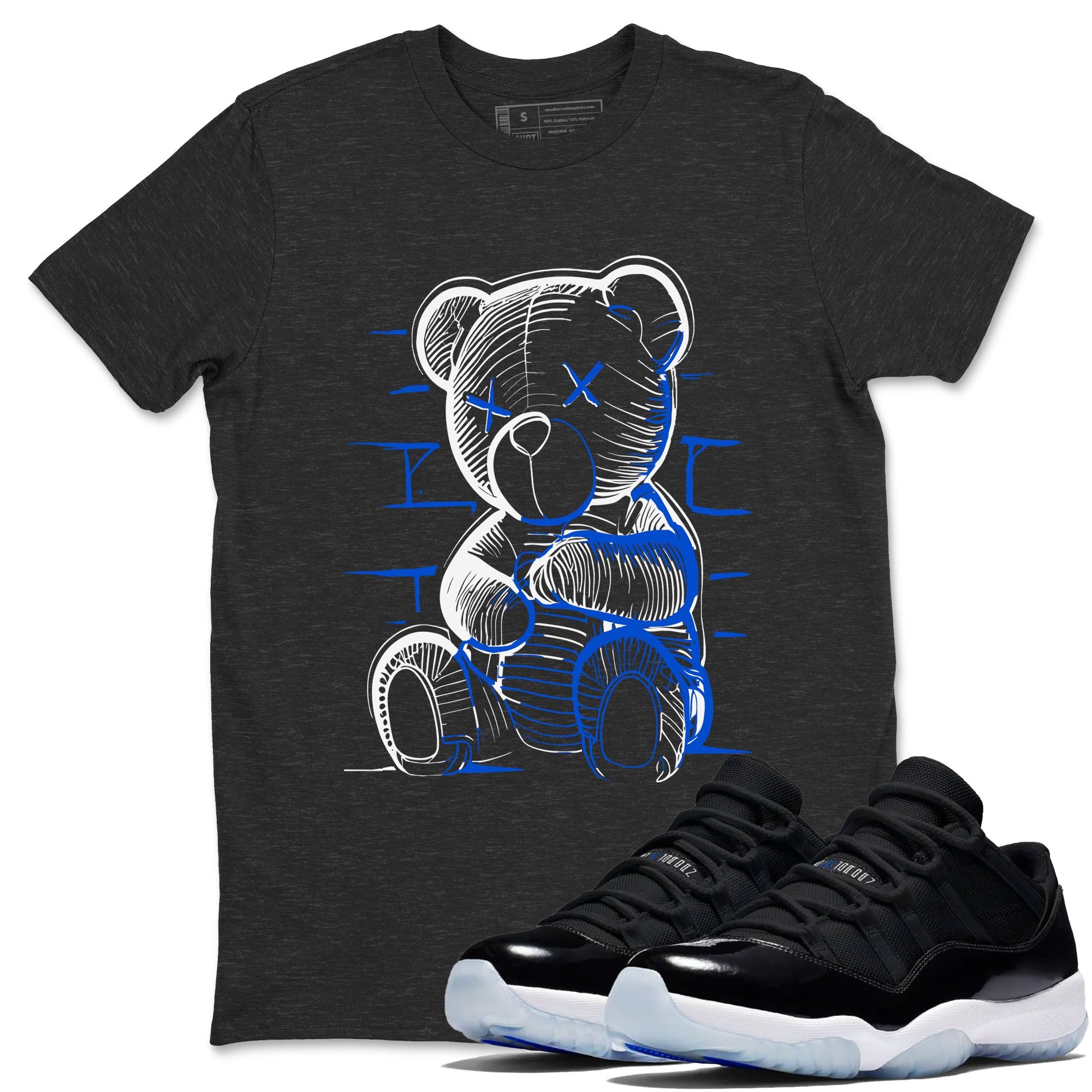 11s Black and Varsity Royal shirt to match jordans Neon Bear sneaker tees AJ11 Black and Varsity Royal Drip Gear Zone unisex cotton Charcoal Heather 1 crew neck shirt