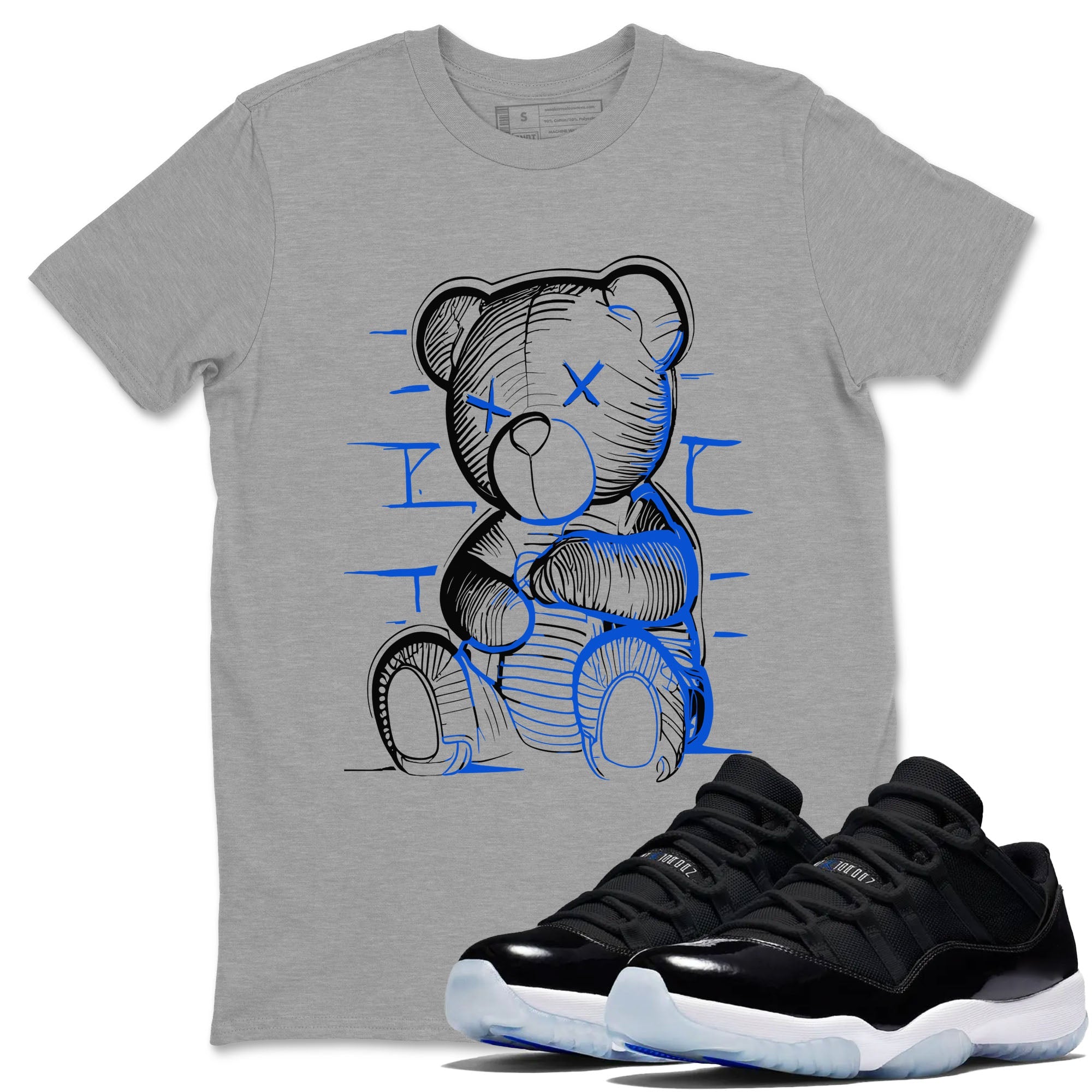 11s Black and Varsity Royal shirt to match jordans Neon Bear sneaker tees AJ11 Black and Varsity Royal Drip Gear Zone unisex cotton Heather Grey 1 crew neck shirt