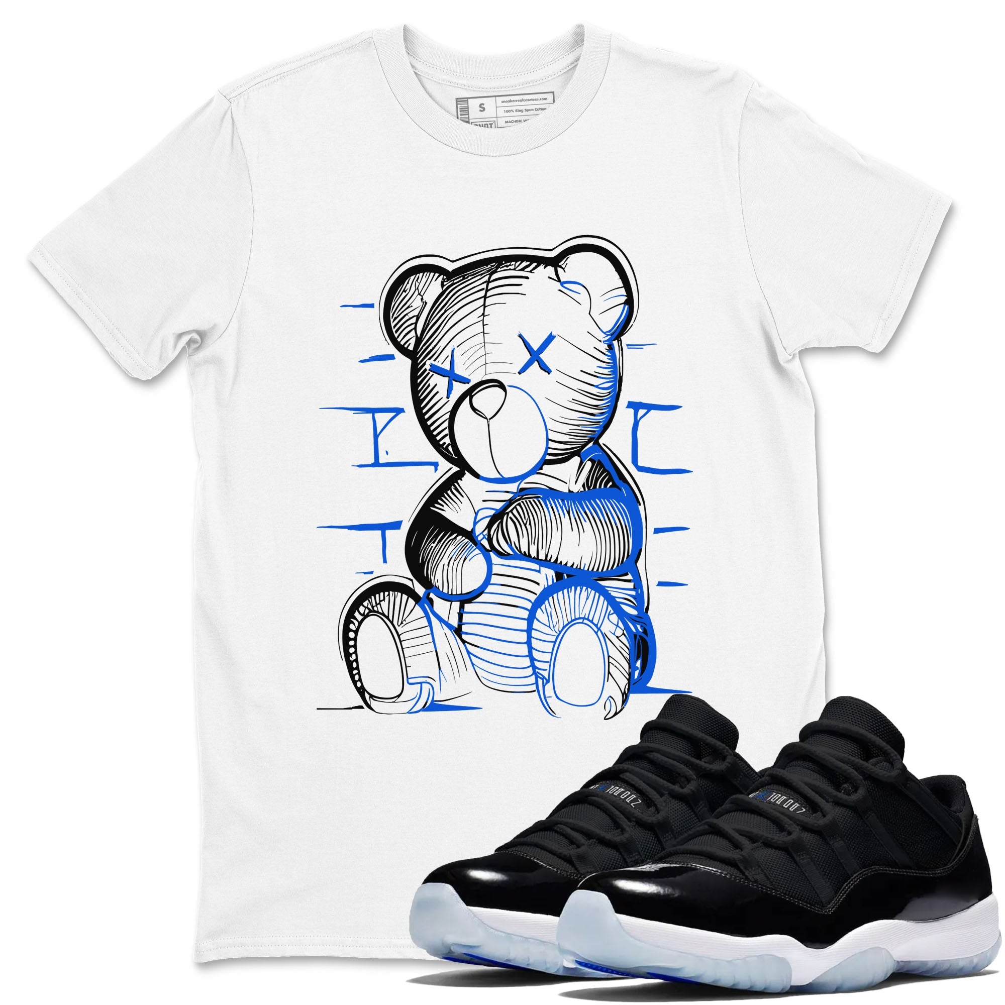 11s Black and Varsity Royal shirt to match jordans Neon Bear sneaker tees AJ11 Black and Varsity Royal Drip Gear Zone unisex cotton White 1 crew neck shirt