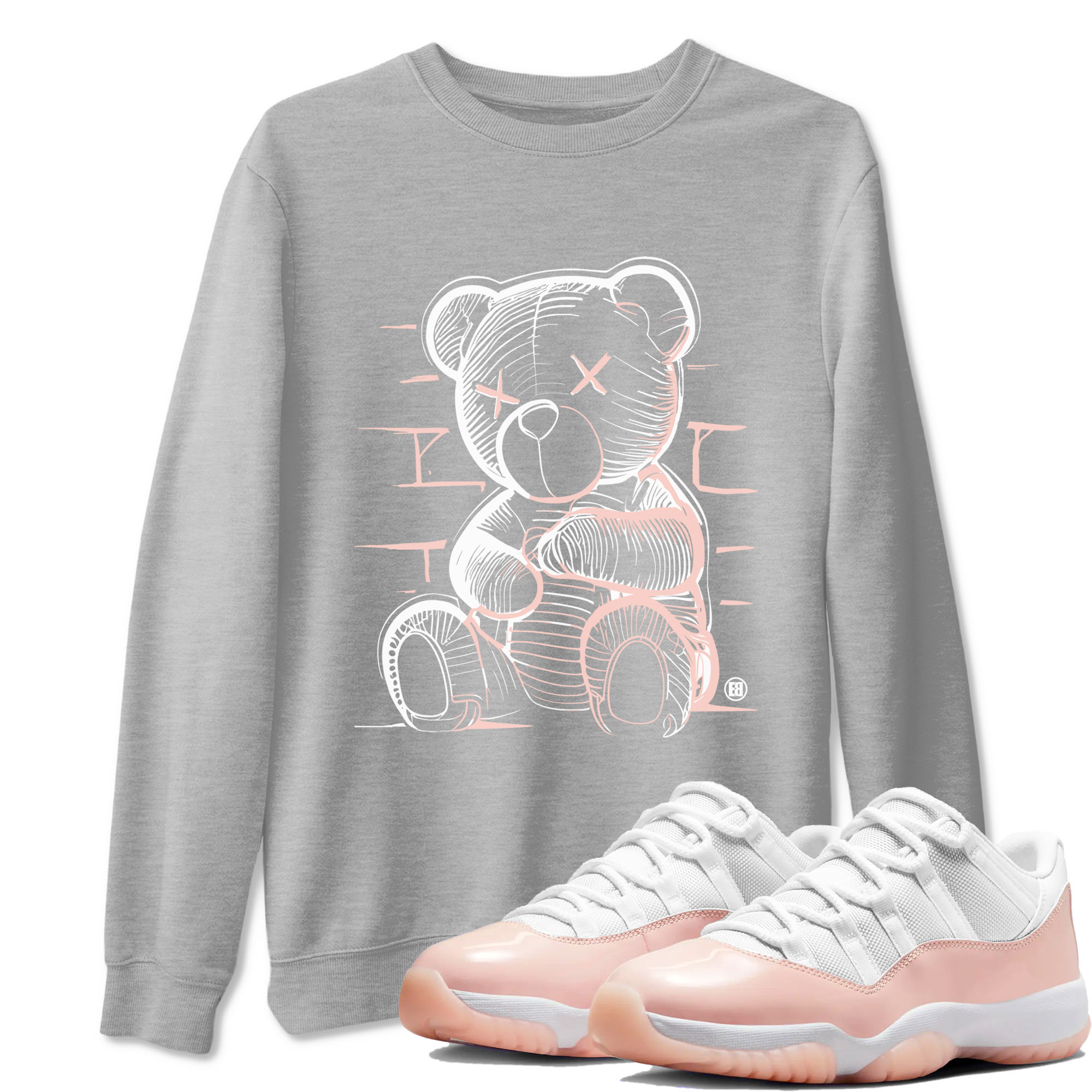 11s Legend Pink shirts to match jordans Neon Bear sneaker match tees Air Jordan 11 Legend Pink Drip Gear Zone streetwear brand Heather Grey 1 unisex cotton tee