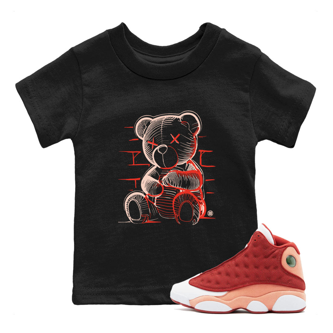 13s Dune Red shirts to match jordans Neon Bear sneaker match tees Air Jordan 13 Dune Red Drip Gear Zone streetwear brand Baby and Youth Black 1 cotton tee