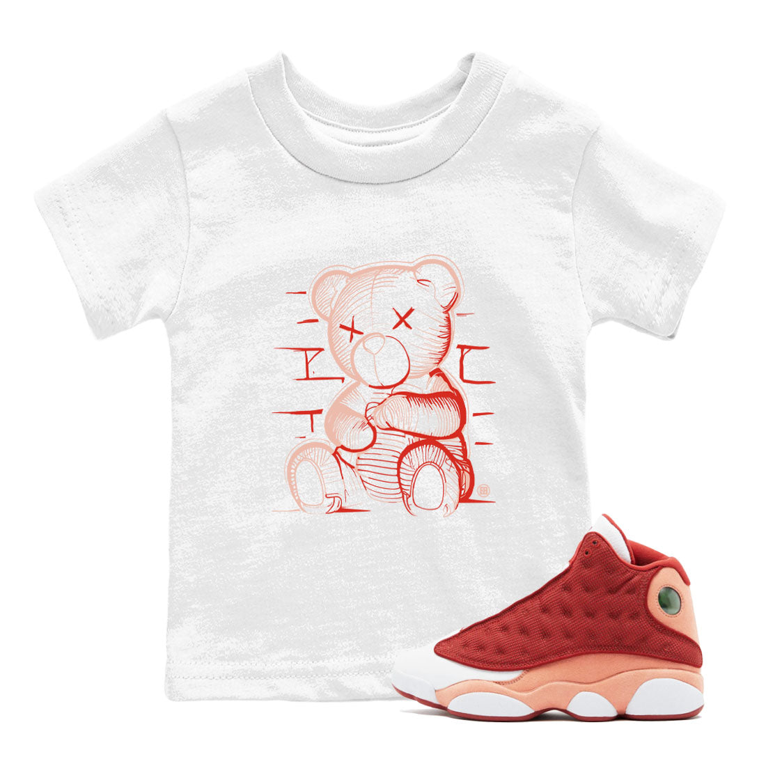 13s Dune Red shirts to match jordans Neon Bear sneaker match tees Air Jordan 13 Dune Red Drip Gear Zone streetwear brand Baby and Youth White 1 cotton tee