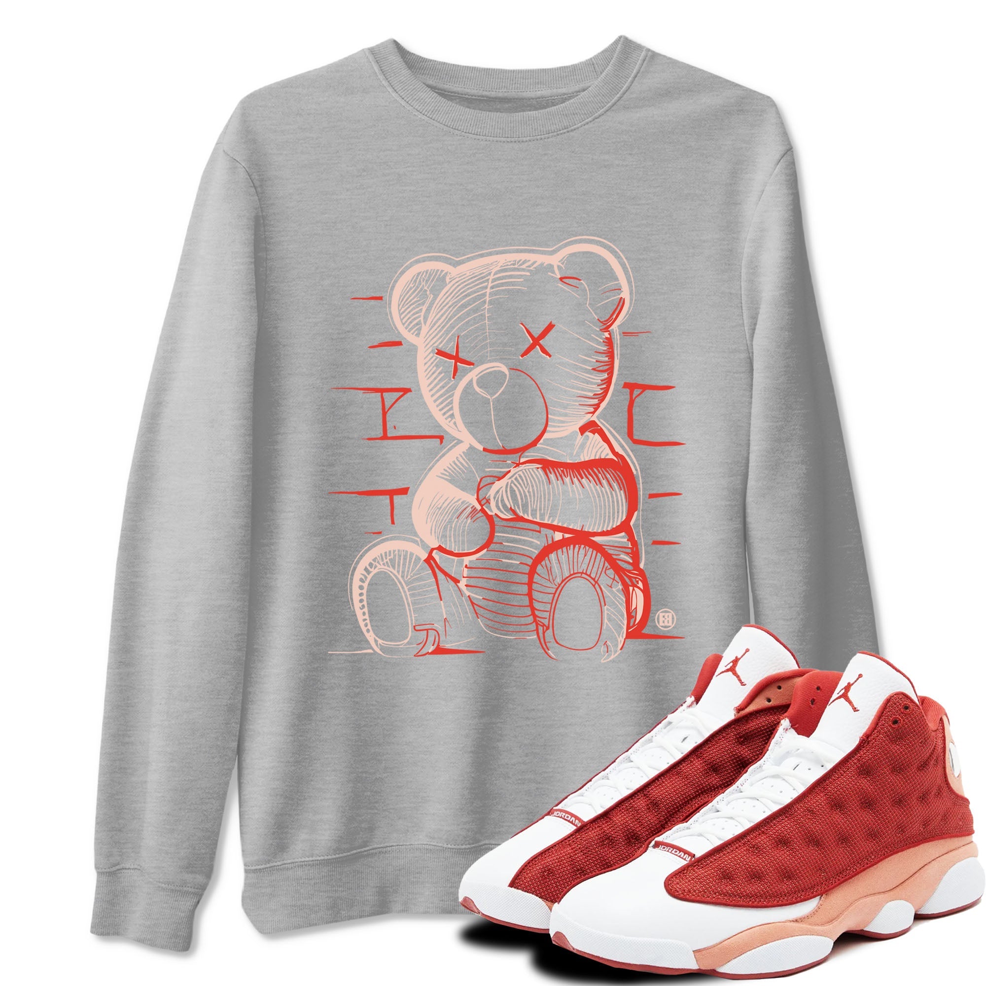 13s Dune Red shirts to match jordans Neon Bear sneaker match tees Air Jordan 13 Dune Red Drip Gear Zone streetwear brand Heather Grey 1 unisex cotton tee