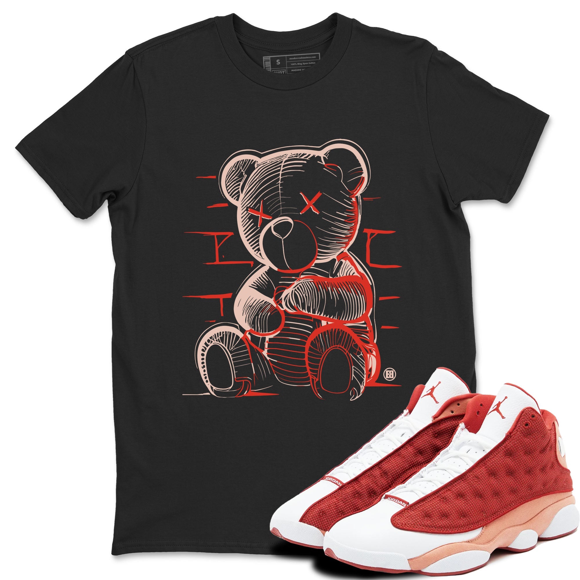 13s Dune Red shirts to match jordans Neon Bear sneaker match tees Air Jordan 13 Dune Red Drip Gear Zone streetwear brand Black 1 unisex cotton tee