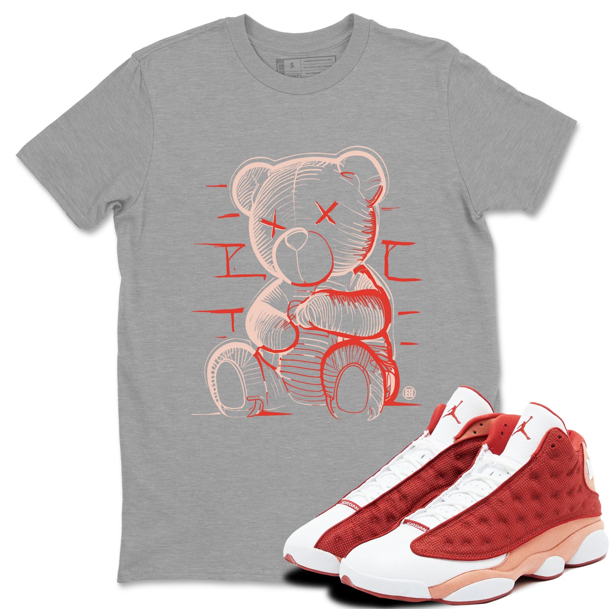 13s Dune Red shirts to match jordans Neon Bear sneaker match tees Air Jordan 13 Dune Red Drip Gear Zone streetwear brand Heather Grey 1 unisex cotton tee