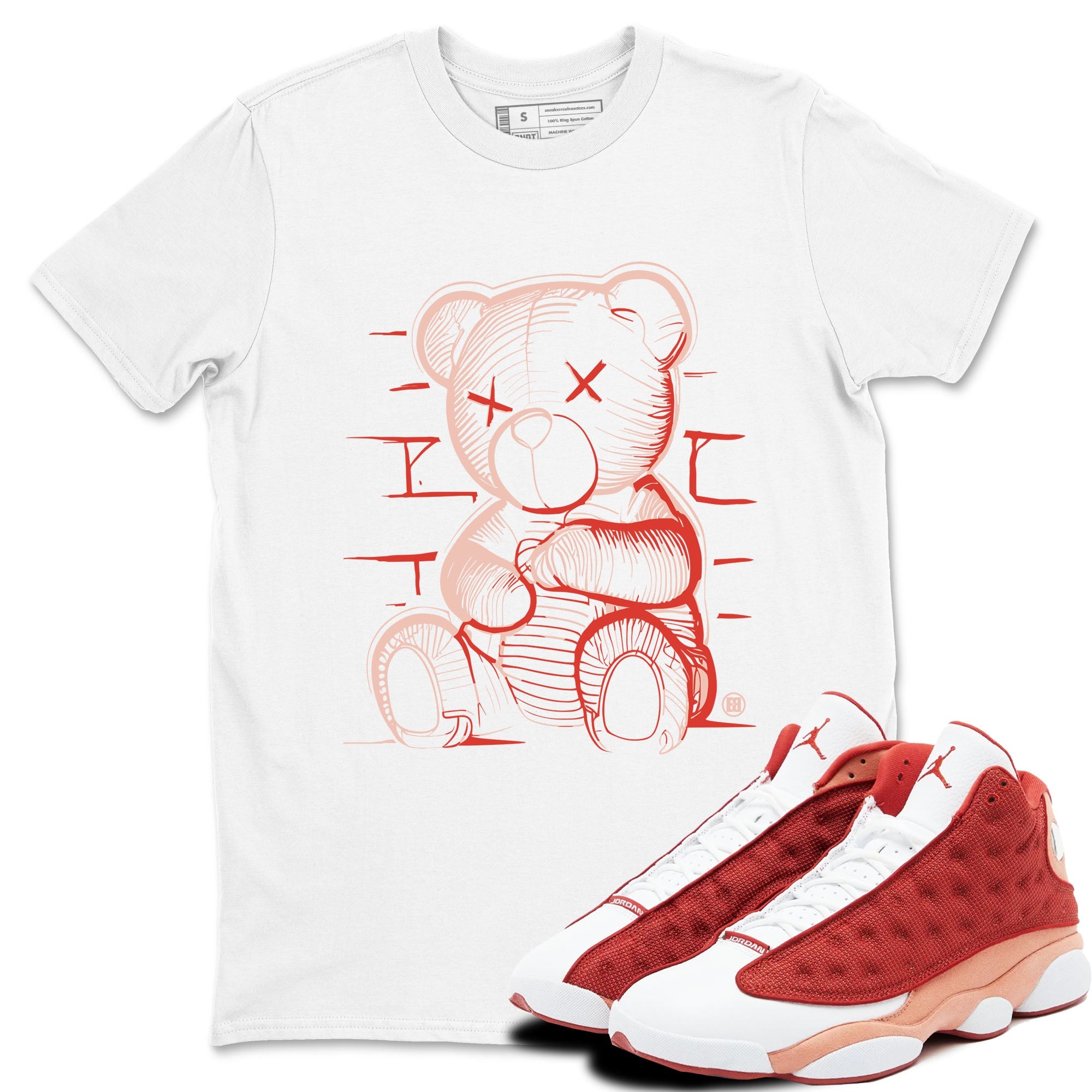 13s Dune Red shirts to match jordans Neon Bear sneaker match tees Air Jordan 13 Dune Red Drip Gear Zone streetwear brand White 1 unisex cotton tee