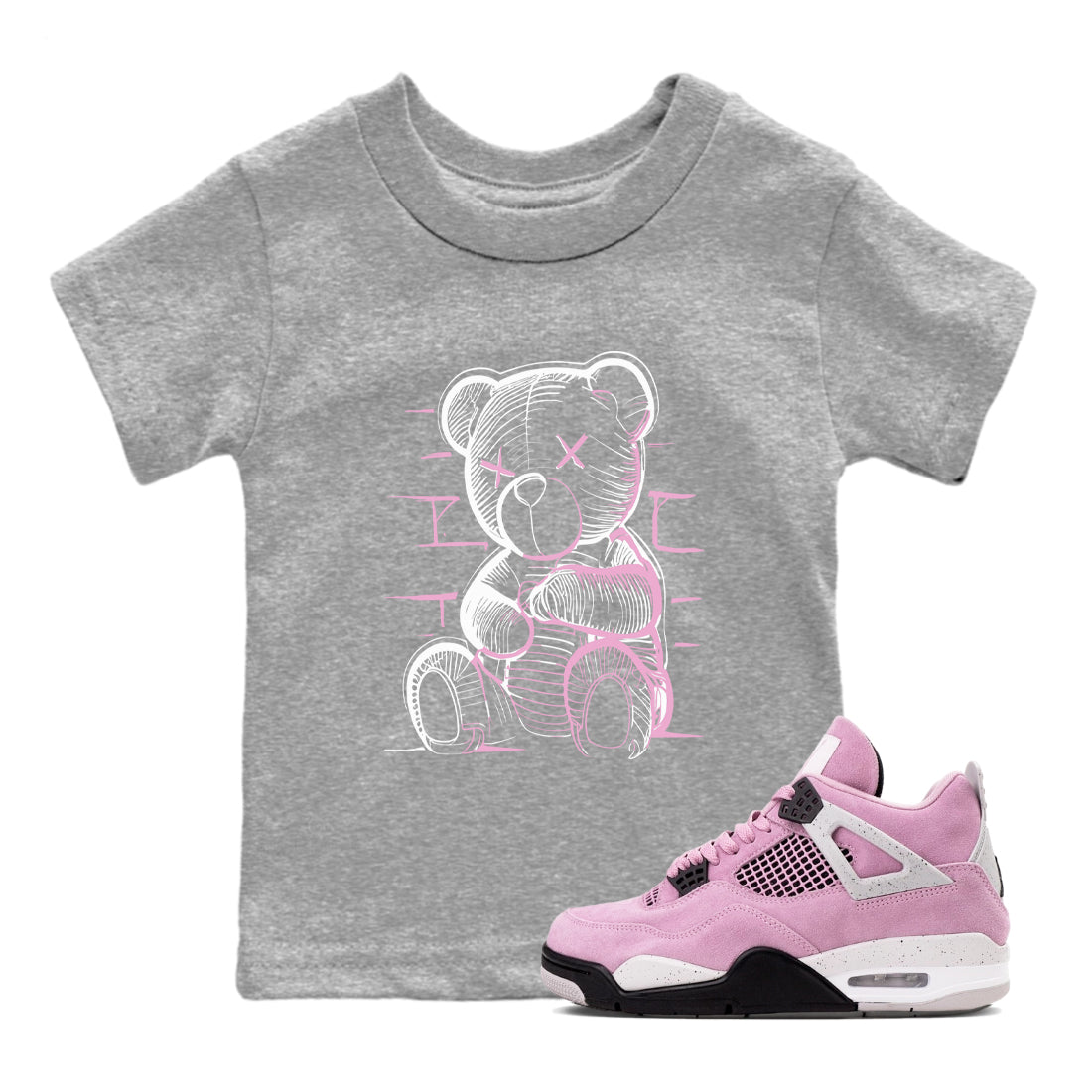 4s Retro Orchid shirts to match jordans Neon Bear sneaker match tees Air Jordan 4 WMNS Orchid match shoes to clothes Drip Gear Zone Youth Baby Heather Grey 1 tee