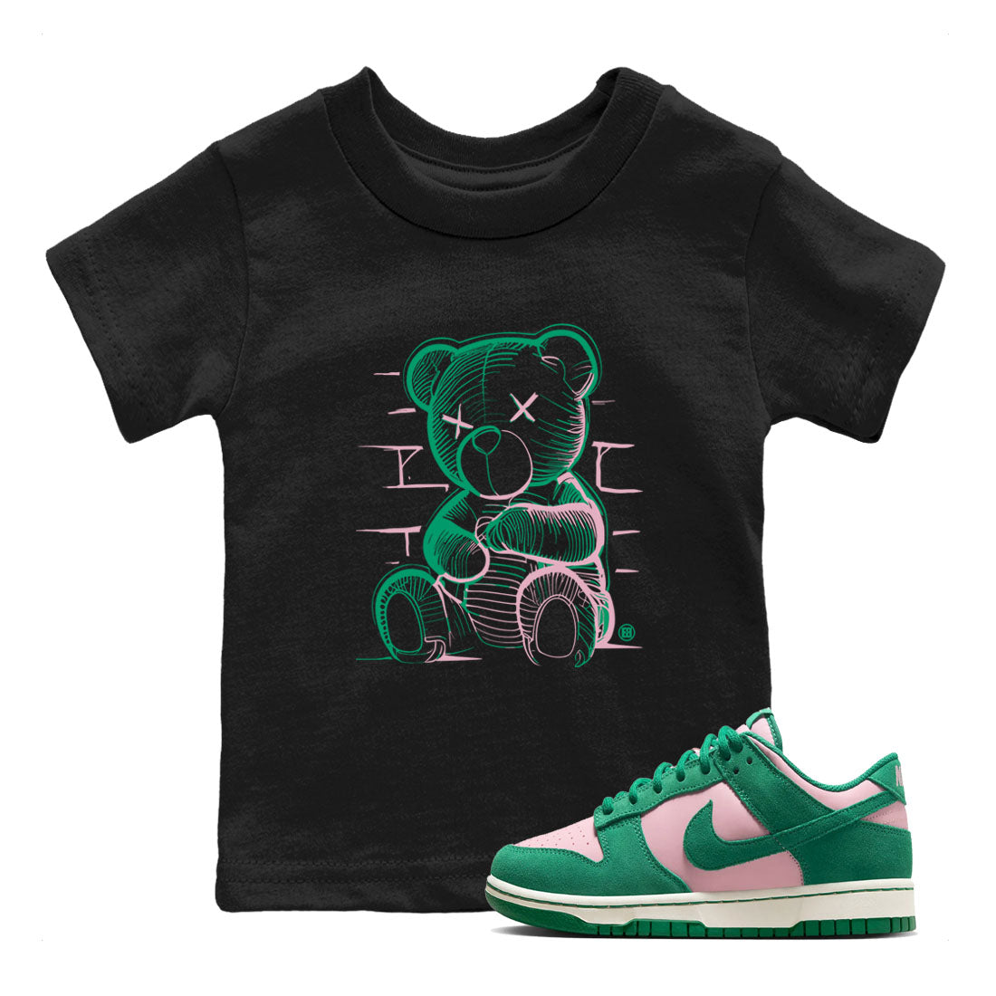 Dunk Low Medium Soft Pink Malachite shirt to match jordans Neon Bear sneaker tees Dunks Medium Soft Pink Malachite Streetwear Brand Drip Gear Zone baby toddler Black 1 cotton Shirt