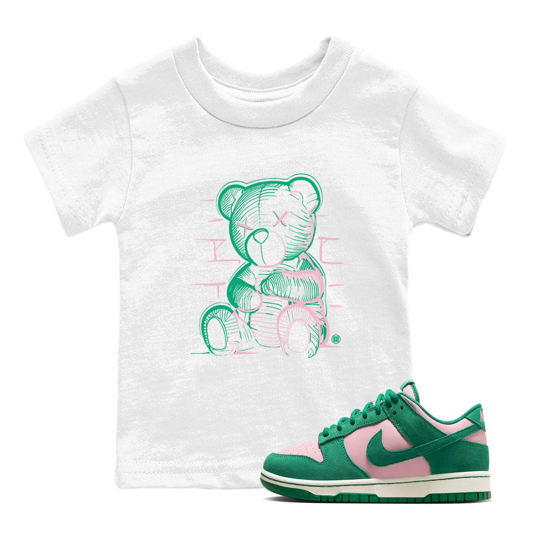 Dunk Low Medium Soft Pink Malachite shirt to match jordans Neon Bear sneaker tees Dunks Medium Soft Pink Malachite Streetwear Brand Drip Gear Zone baby toddler White 1 cotton Shirt