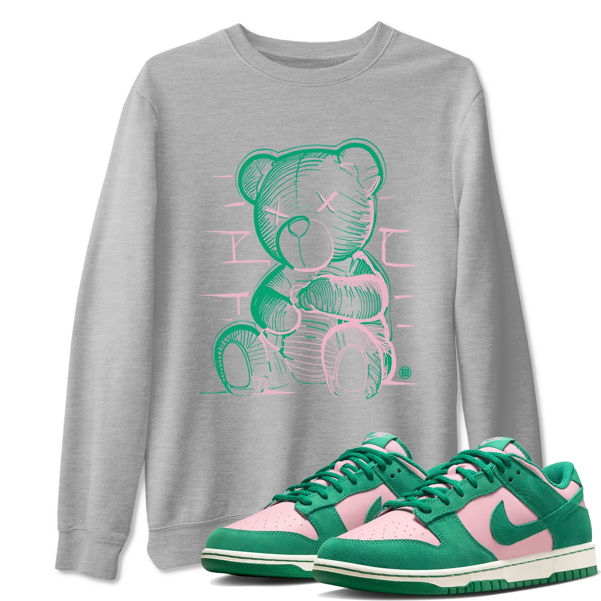 Dunk Low Medium Soft Pink Malachite shirt to match jordans Neon Bear sneaker tees Dunks Medium Soft Pink Malachite Streetwear Brand Drip Gear Zone unisex cotton Heather Grey 1 crew neck shirt