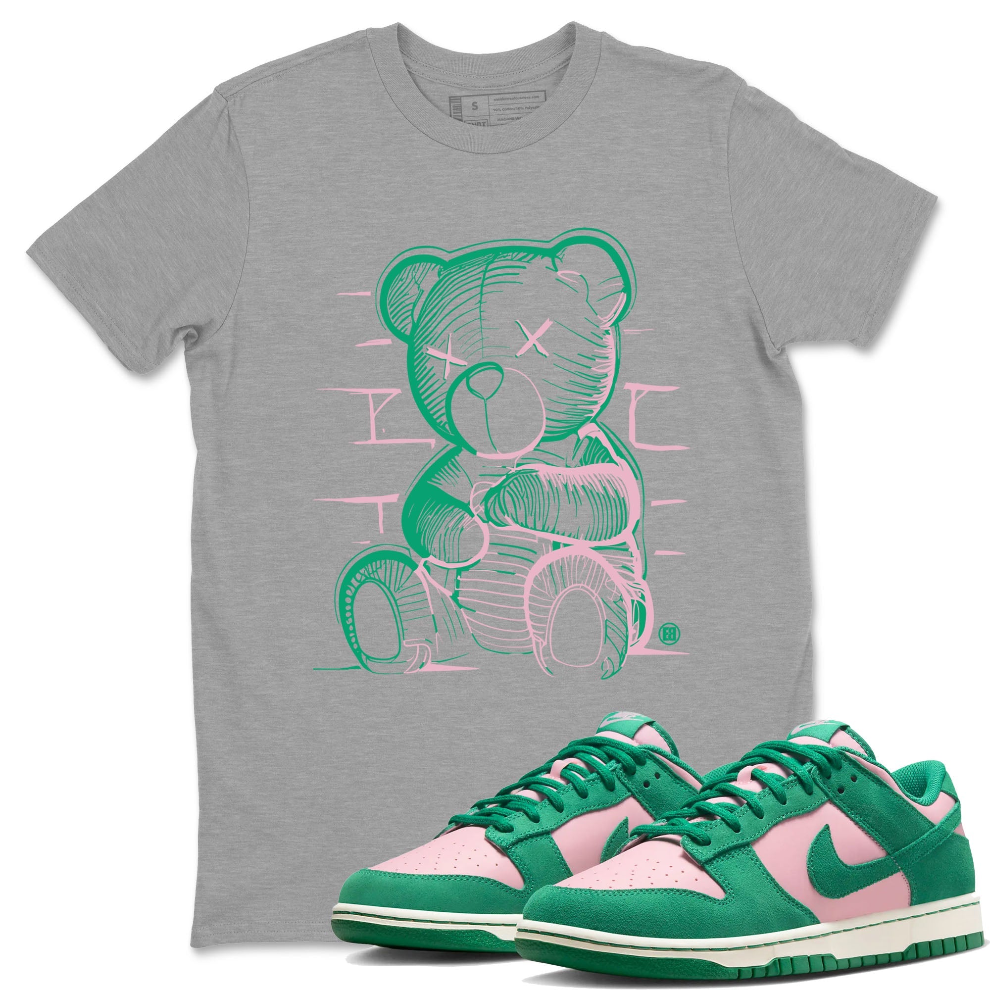 Dunk Low Medium Soft Pink Malachite shirt to match jordans Neon Bear sneaker tees Dunks Medium Soft Pink Malachite Streetwear Brand Drip Gear Zone unisex cotton Heather Grey 1 crew neck shirt