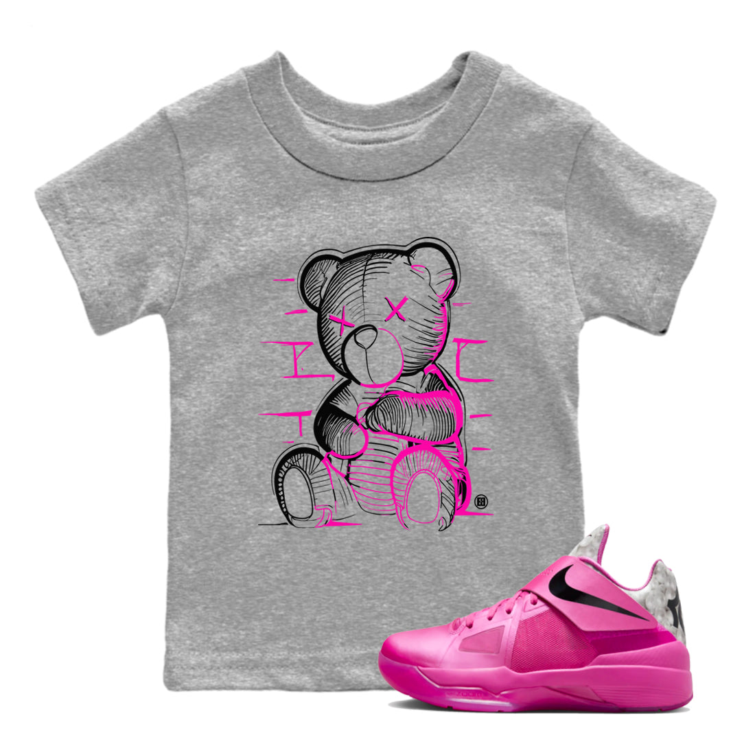 Nike KD 4 Retro Aunt Pearl shirts to match jordans Neon Bear sneaker match tees Nike KD 4 Aunt Pearl match shoes to clothes Drip Gear Zone Youth Baby Heather Grey 1 tee