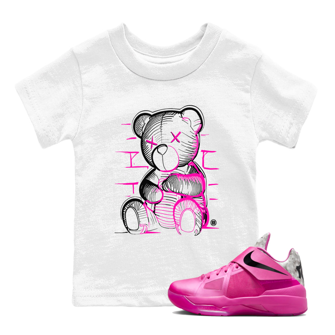 Nike KD 4 Retro Aunt Pearl shirts to match jordans Neon Bear sneaker match tees Nike KD 4 Aunt Pearl match shoes to clothes Drip Gear Zone Youth Baby White 1 tee