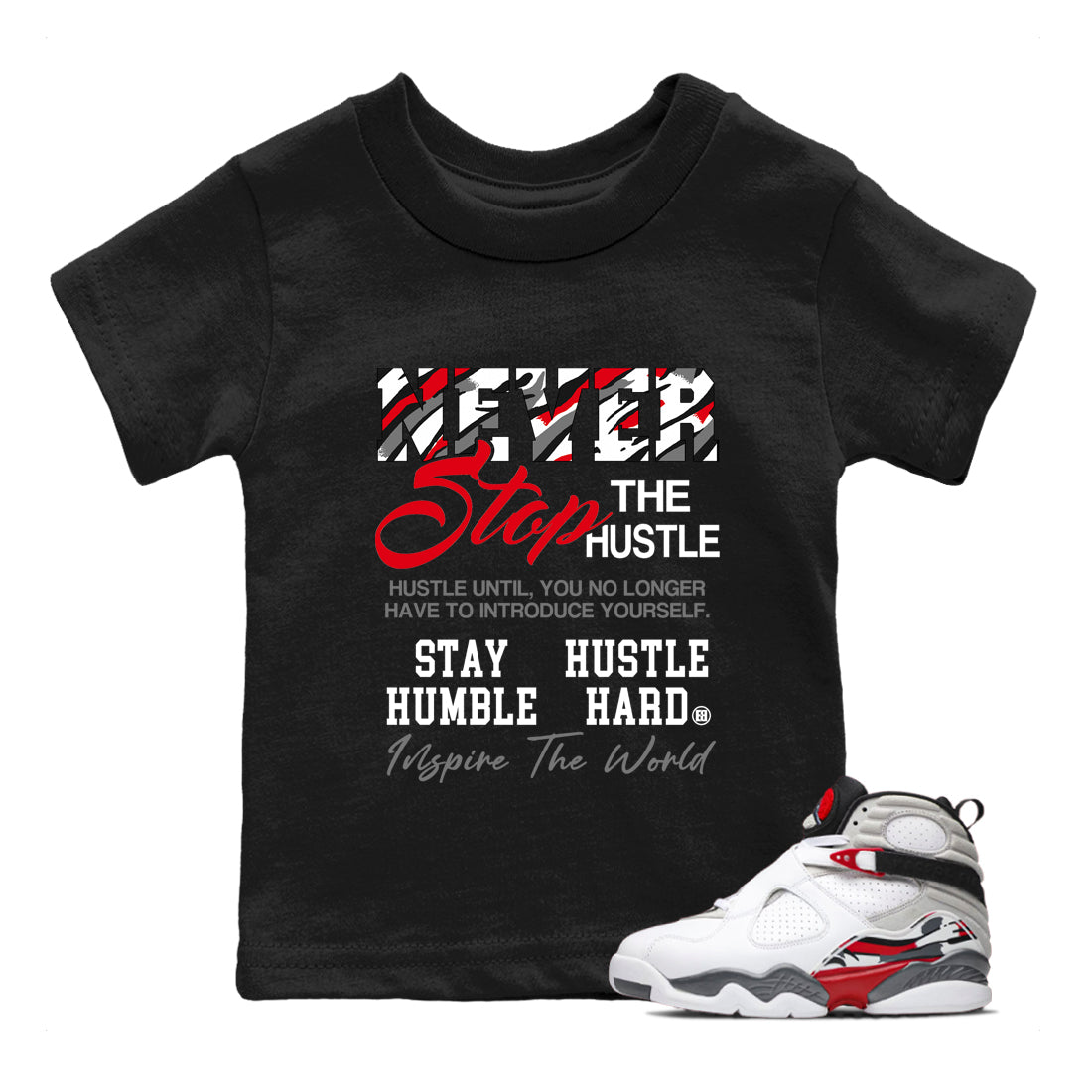 Sneaker Threads  Sneaker Tees To Match Air Jordan 8 Bunny  Never Stop The Hustle Youth Graphic Tee Black 1. Perfect for Jordan releases 2025 colorways.