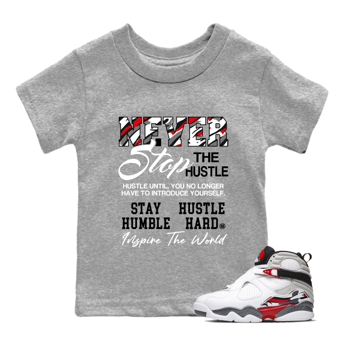 Sneaker Threads  Sneaker Tees To Match Air Jordan 8 Bunny  Never Stop The Hustle Youth Graphic Tee Heather Grey 1. Perfect for Jordan releases 2025 colorways.