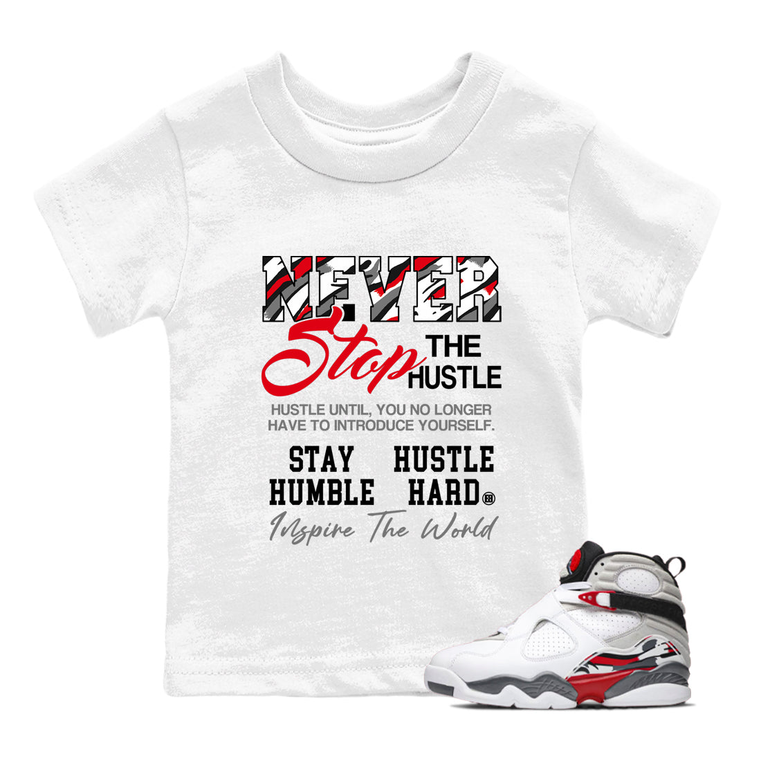 Sneaker Threads  Sneaker Tees To Match Air Jordan 8 Bunny  Never Stop The Hustle Youth Graphic Tee White 1. Perfect for Jordan releases 2025 colorways.