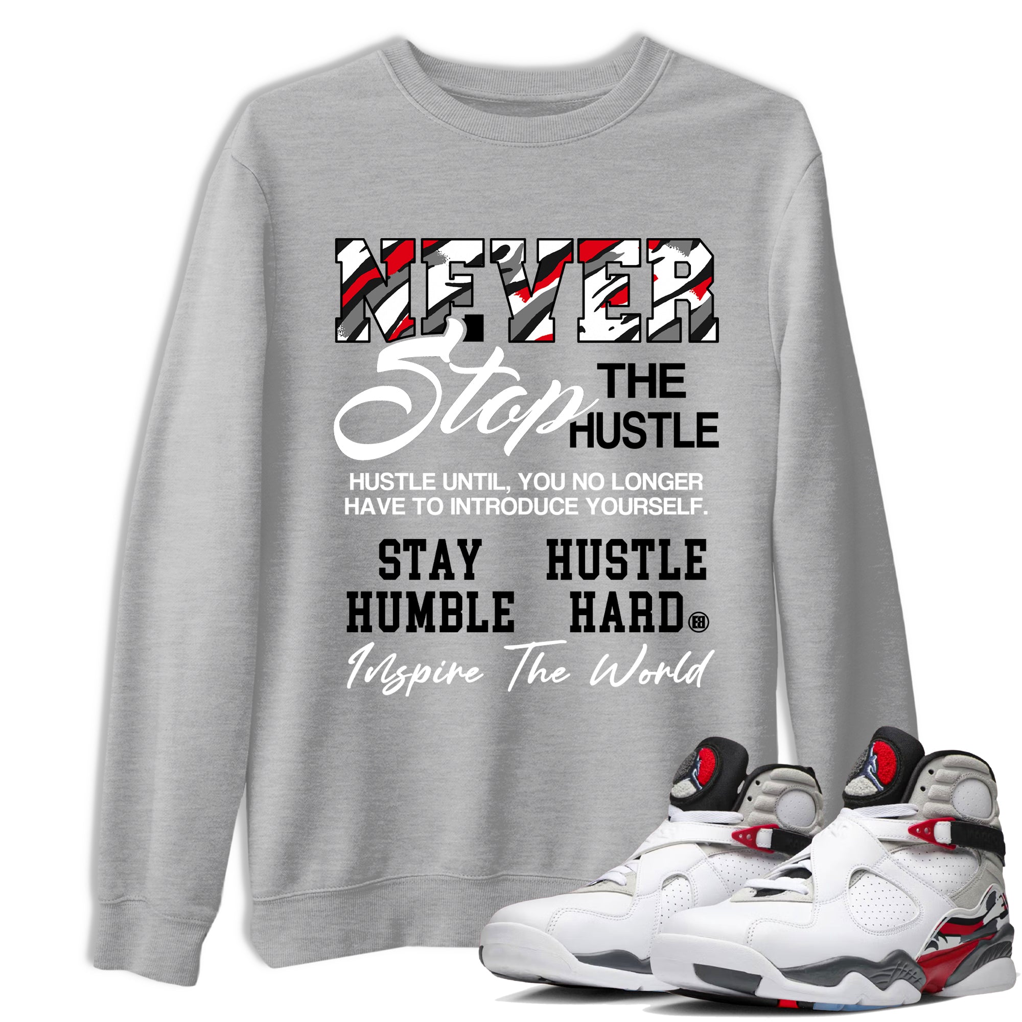 Sneaker Threads  Sneaker Tees To Match Air Jordan 8 Bunny  Never Stop The Hustle Graphic Tee Heather Grey 1. Perfect for Jordan releases 2025 colorways.