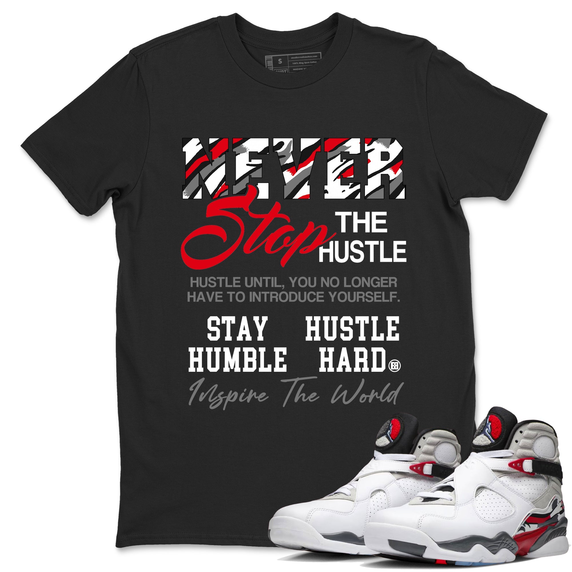 Sneaker Threads  Sneaker Tees To Match Air Jordan 8 Bunny  Never Stop The Hustle Graphic Tee Black 1. Perfect for Jordan releases 2025 colorways.