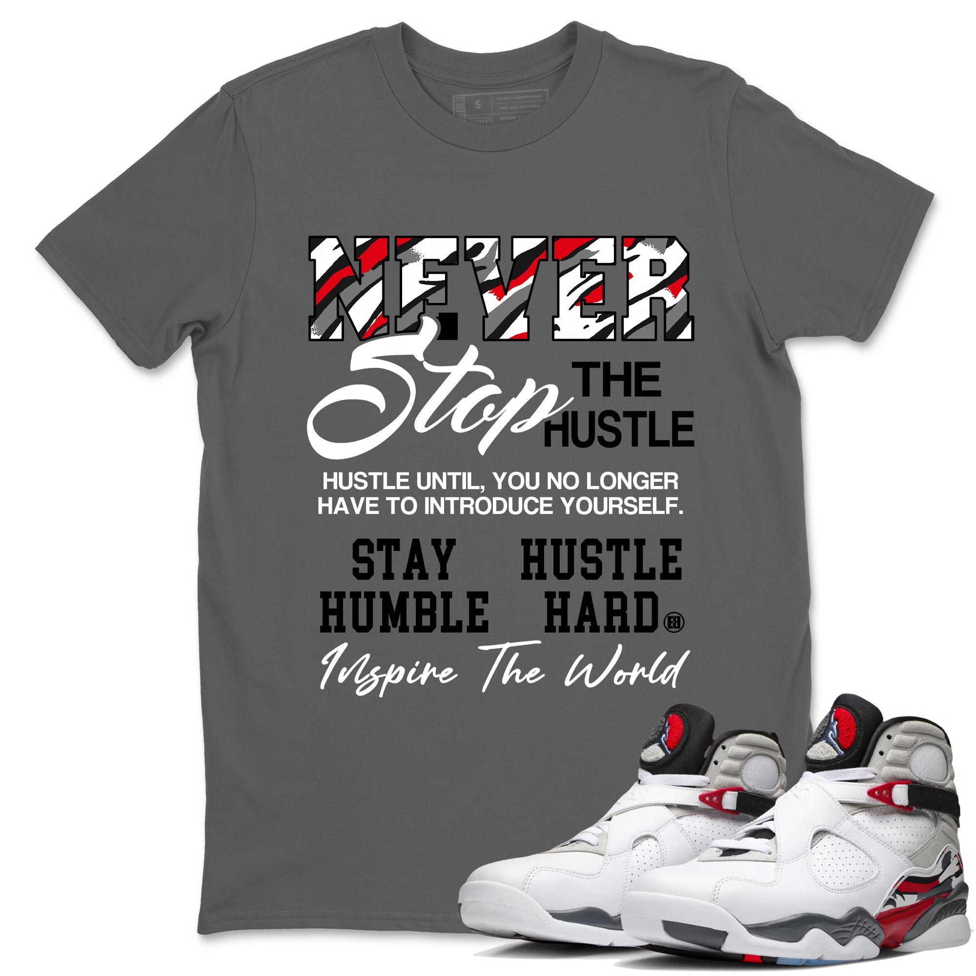 Sneaker Threads  Sneaker Tees To Match Air Jordan 8 Bunny  Never Stop The Hustle Graphic Tee Cool Grey 1. Perfect for Jordan releases 2025 colorways.