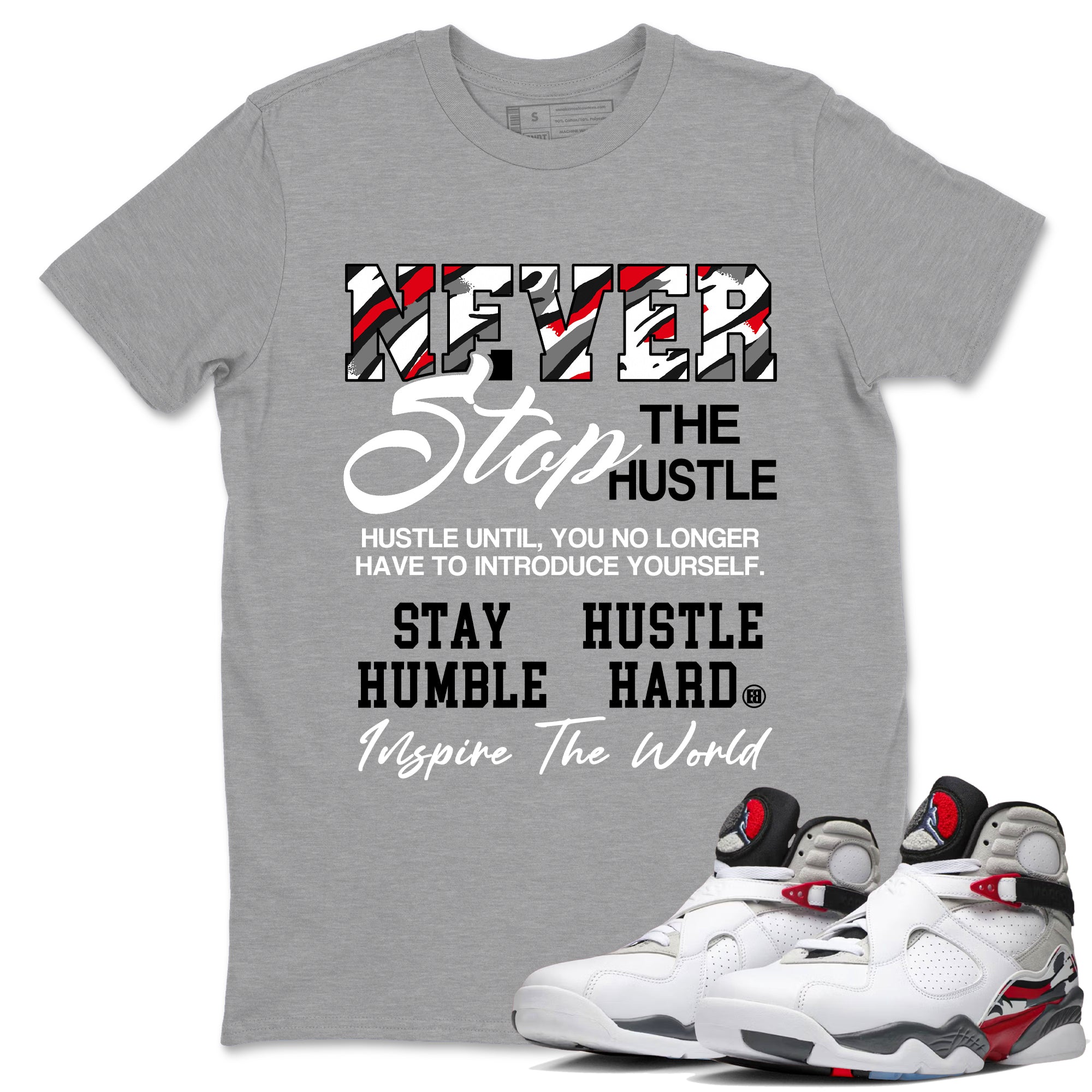 Sneaker Threads  Sneaker Tees To Match Air Jordan 8 Bunny  Never Stop The Hustle Graphic Tee Heather Grey 1. Perfect for Jordan releases 2025 colorways.