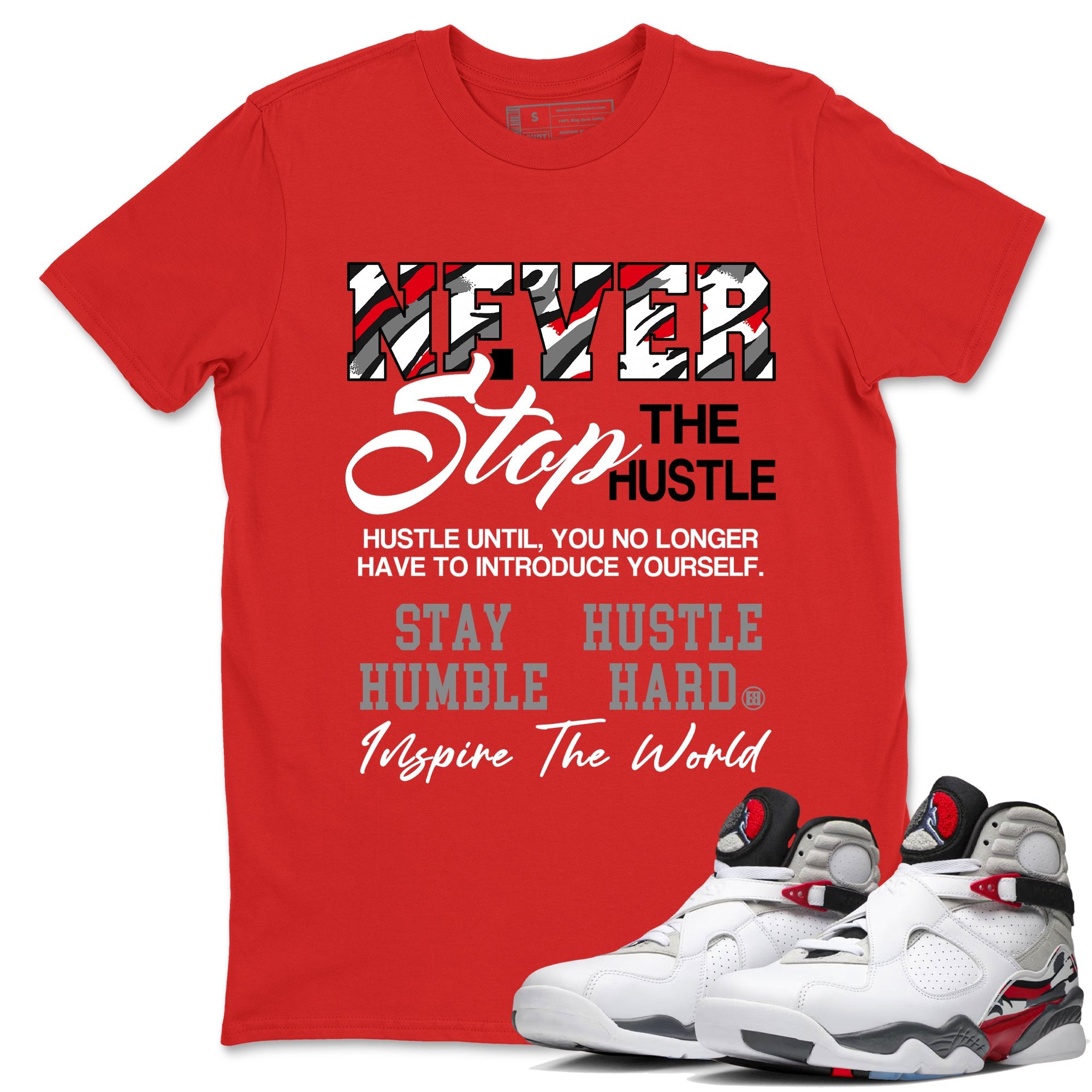 Sneaker Threads  Sneaker Tees To Match Air Jordan 8 Bunny  Never Stop The Hustle Graphic Tee Red 1. Perfect for Jordan releases 2025 colorways.
