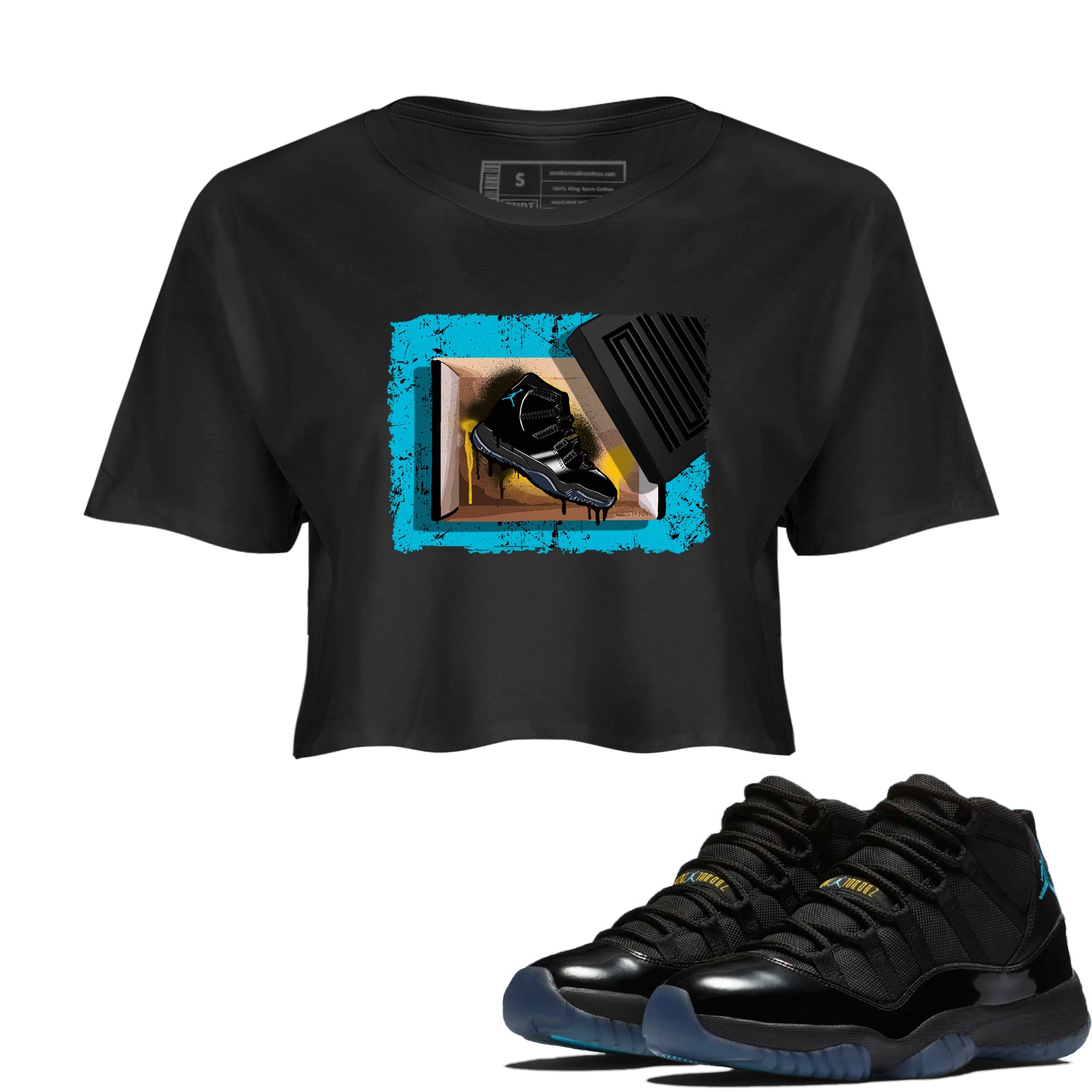 Sneaker Threads  Sneaker Tees To Match Air Jordan 11 Retro Gamma  New Kicks Crop Tee Black 1. Perfect for Jordan releases 2025 colorways.