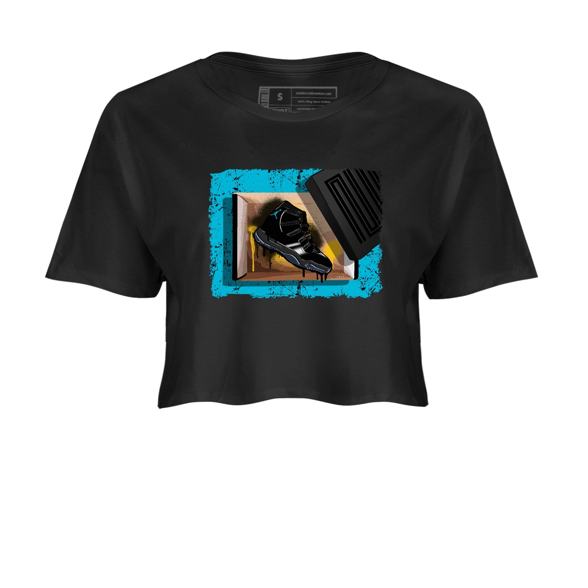 Sneaker Threads  Sneaker Tees To Match Air Jordan 11 Retro Gamma  New Kicks Crop Tee Black 2. Perfect for Jordan releases 2025 colorways.