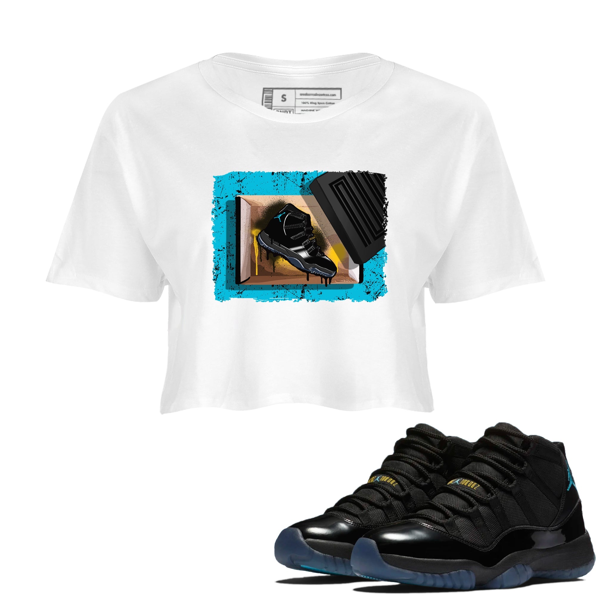 Sneaker Threads  Sneaker Tees To Match Air Jordan 11 Retro Gamma  New Kicks Crop Tee White 1. Perfect for Jordan releases 2025 colorways.