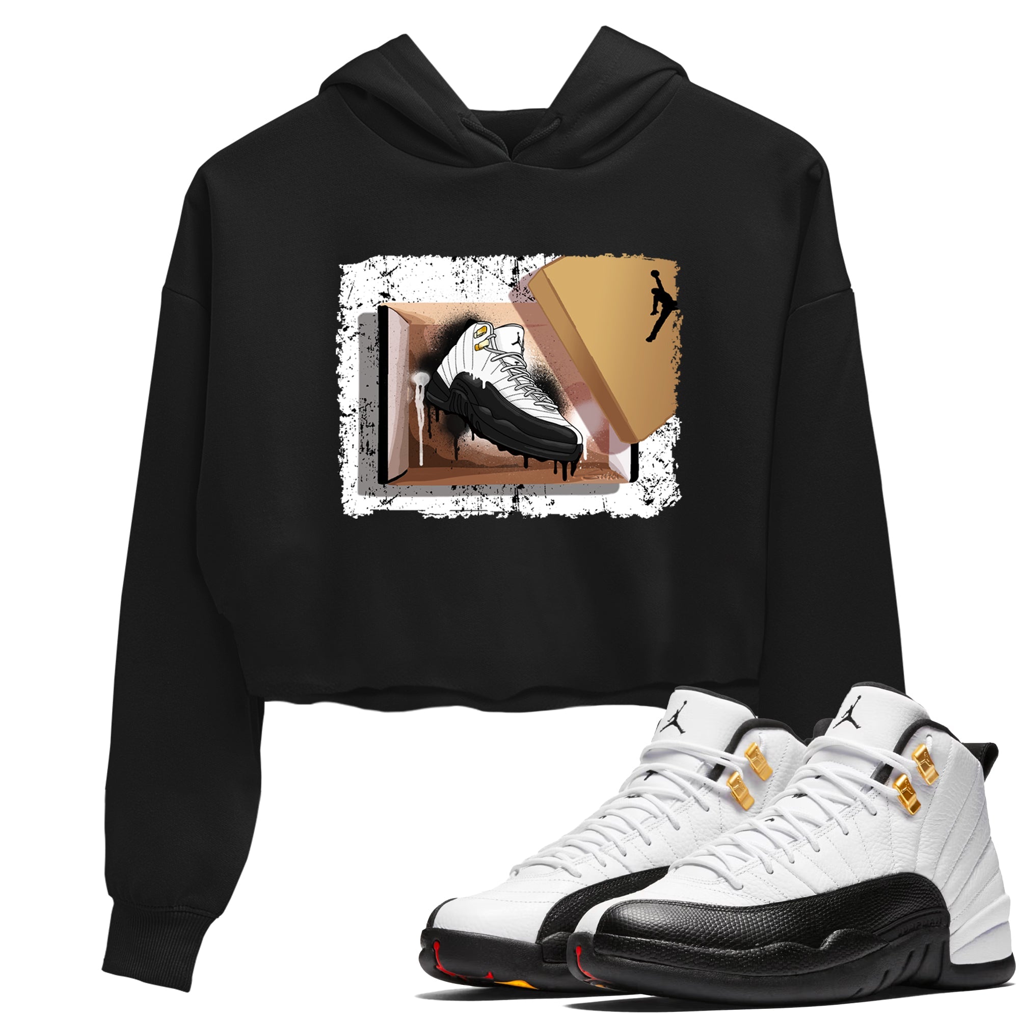 Sneaker Threads  Sneaker Tees To Match Air Jordan 12 Taxi  New Kicks Crop Tee Black 1. Perfect for Jordan releases 2025 colorways.