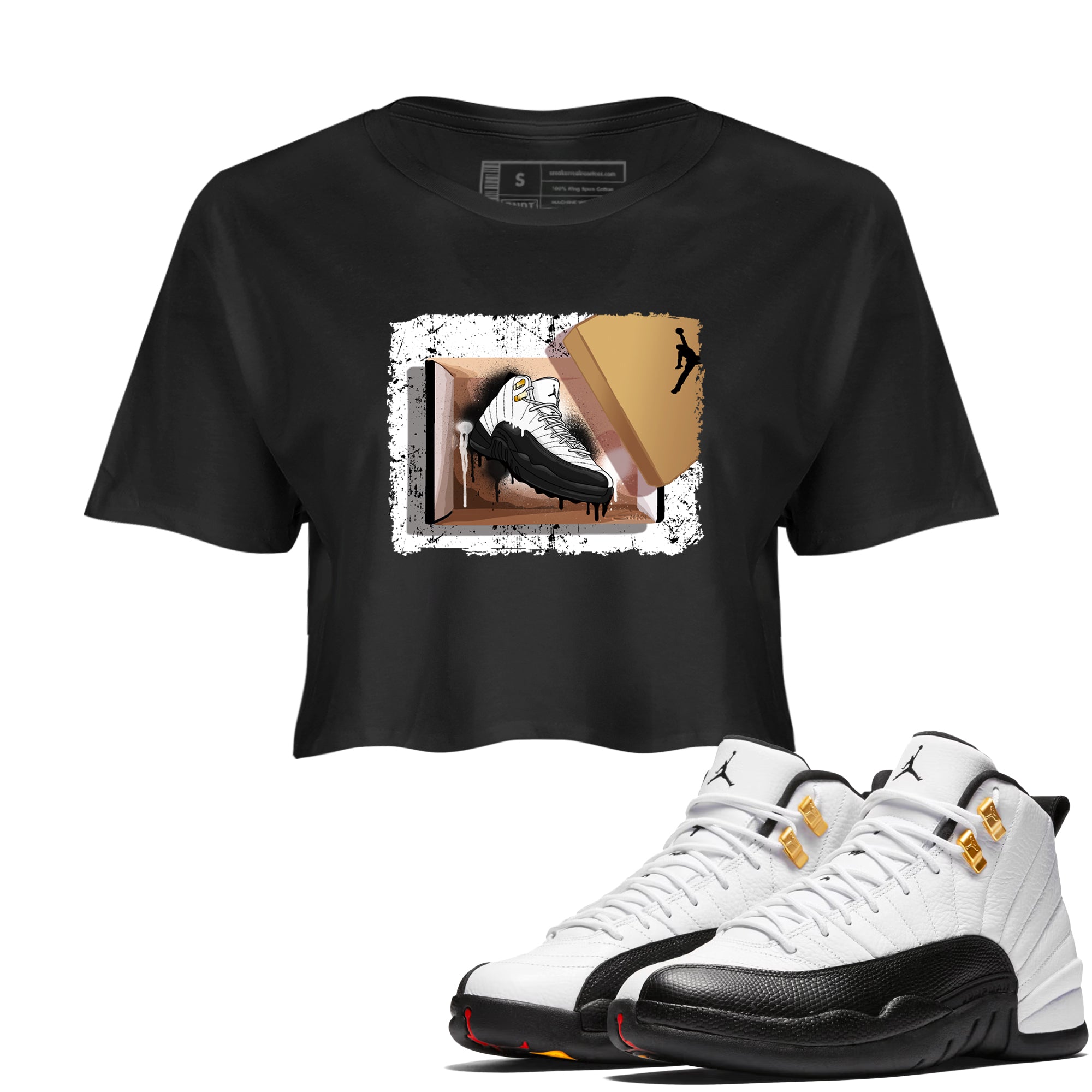 Sneaker Threads  Sneaker Tees To Match Air Jordan 12 Taxi  New Kicks Crop Tee Black 1. Perfect for Jordan releases 2025 colorways.