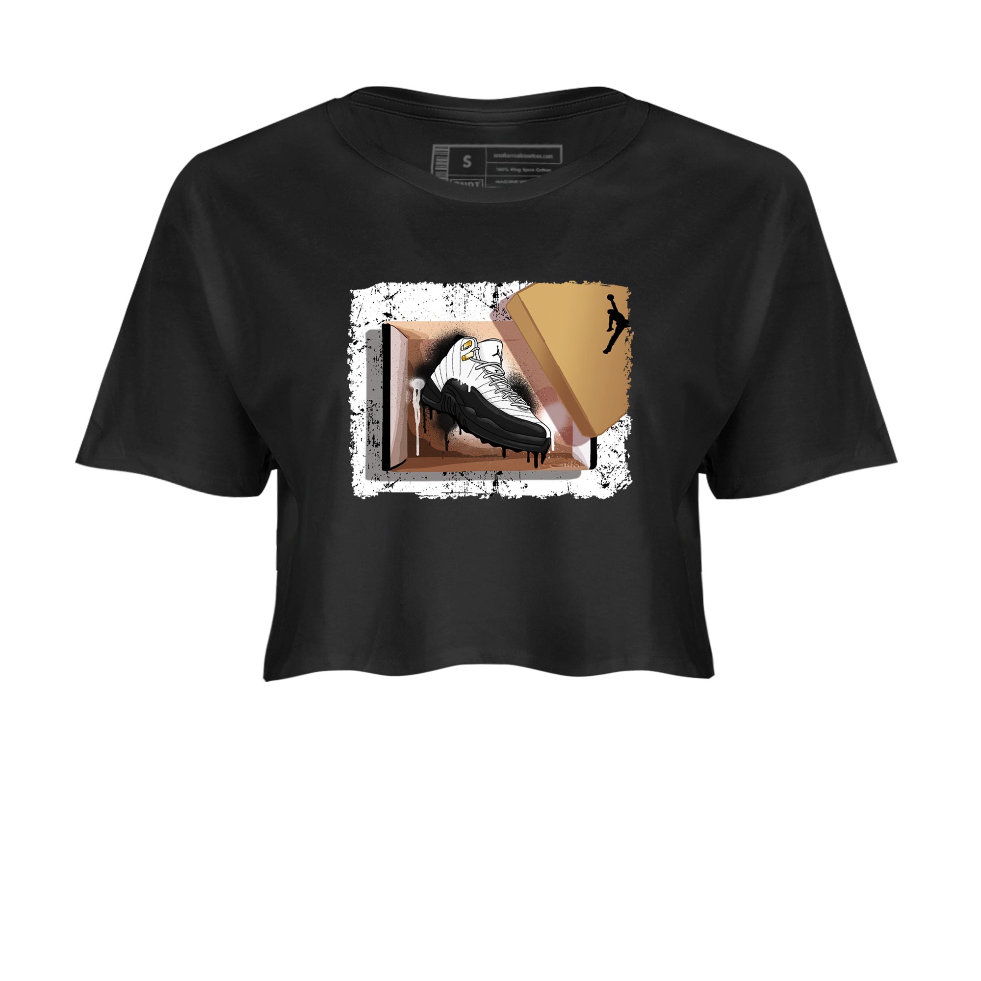 Sneaker Threads  Sneaker Tees To Match Air Jordan 12 Taxi  New Kicks Crop Tee Black 2. Perfect for Jordan releases 2025 colorways.