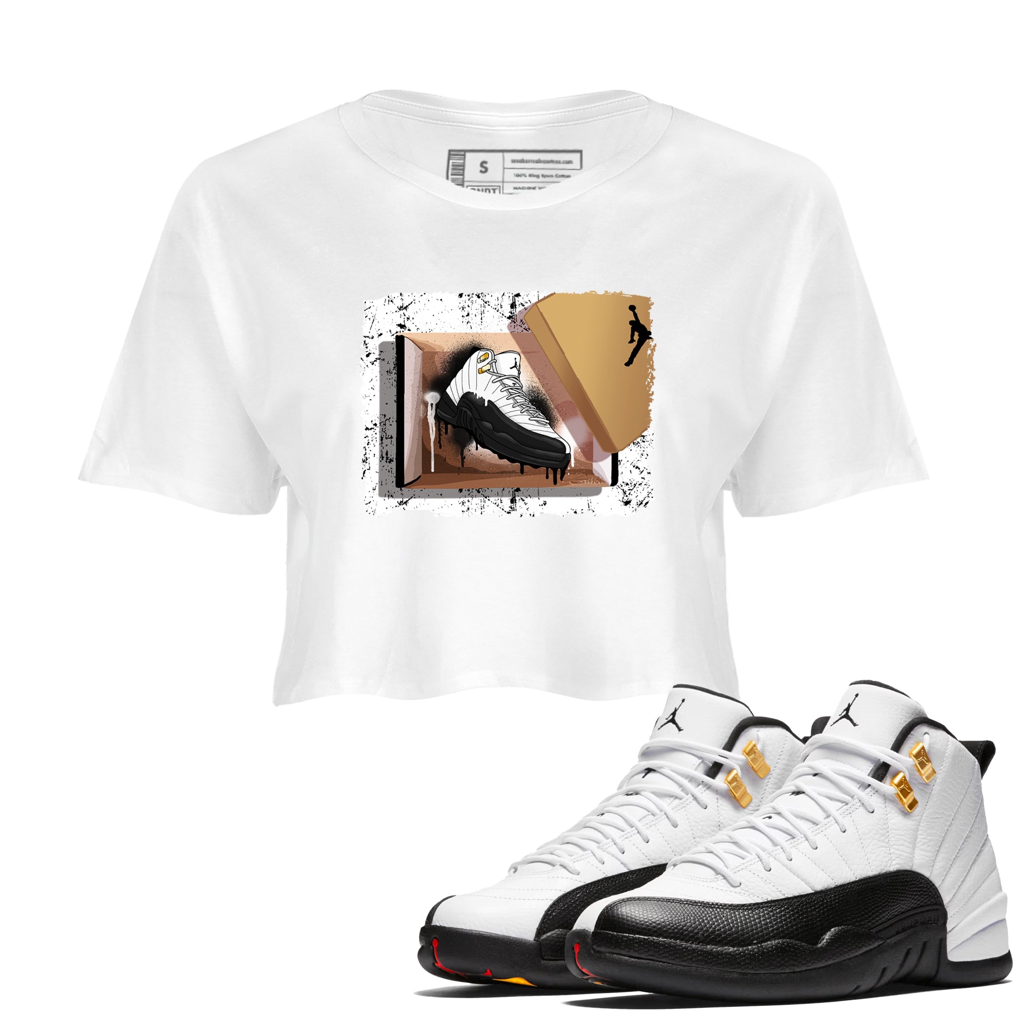 Sneaker Threads  Sneaker Tees To Match Air Jordan 12 Taxi  New Kicks Crop Tee White 1. Perfect for Jordan releases 2025 colorways.
